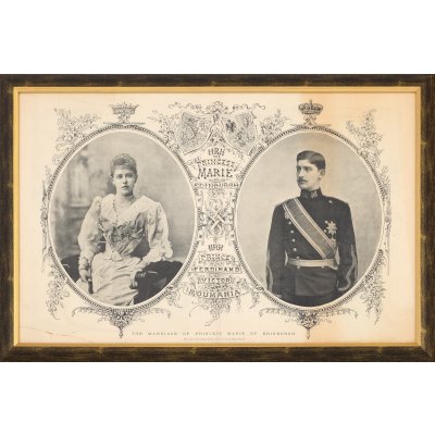 Ilustrație litografică de presă, ilustrându-i pe Principele Ferdinand și Principesa Maria, realizată cu ocazia căsătoriei, 1893
