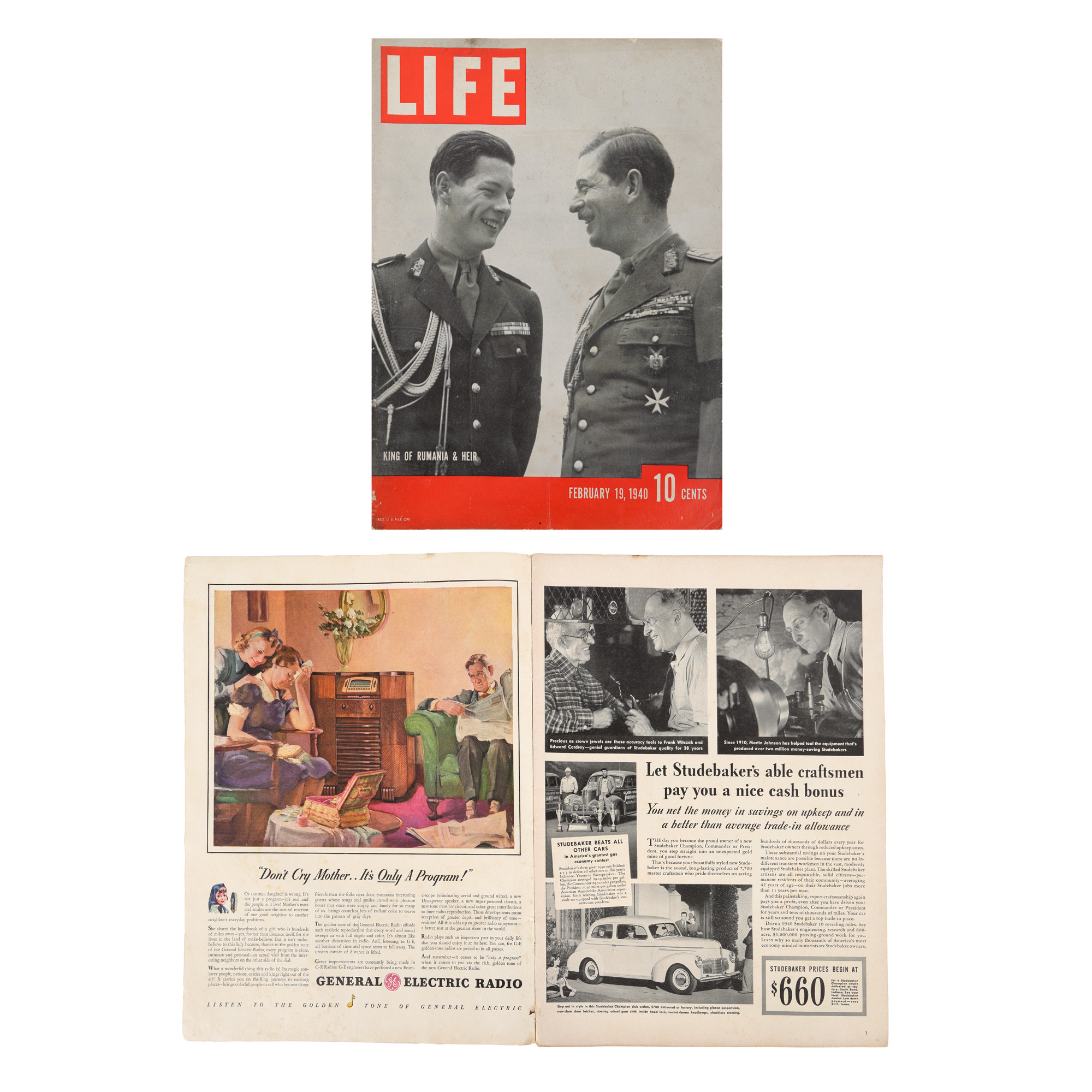 "Life" Magazine, issue dedicated to Romania, with cover photo of King Carol II alongside his son, future King Mihai I, February 1940