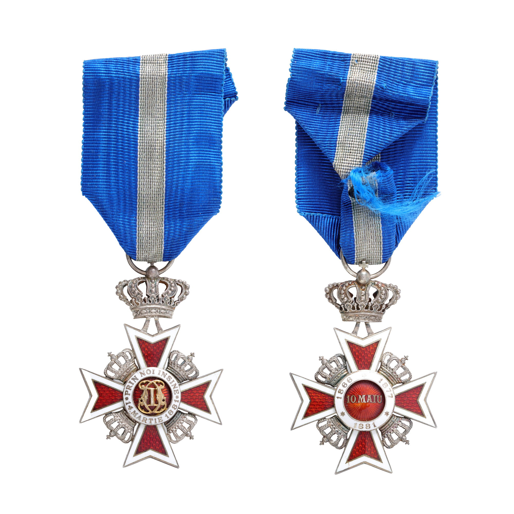 Ordinul ”Coroana României”, al doilea model, în grad de cavaler, în cutia originală Weiss, cca. 1935, argint