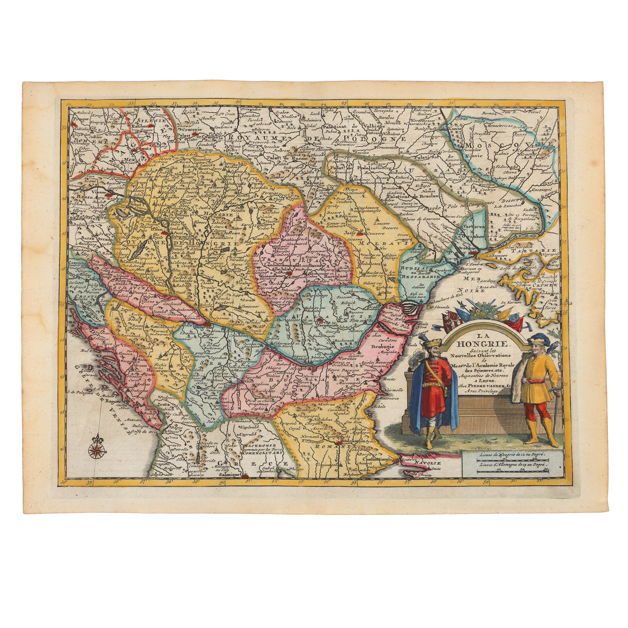 Hartă ”Ungaria”, alături de Transilvania, Moldova, Basarabia și Valahia, de Pieter van der Aa, Leiden, cca. 1714