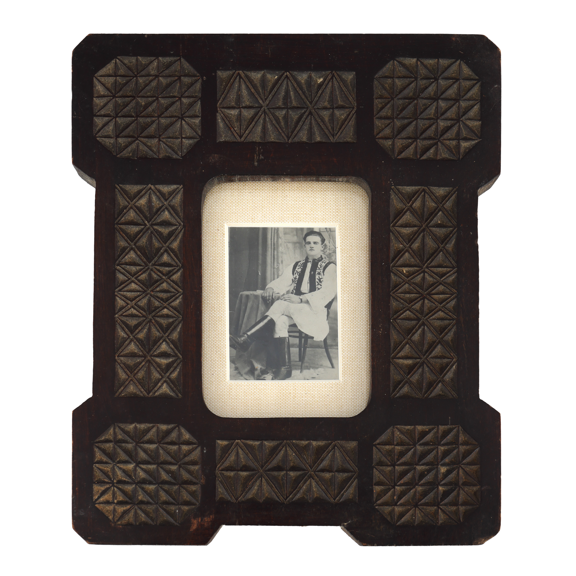 Photograph depicting the legionary leader Ion Moța, in Neo-Brancovenesc frame