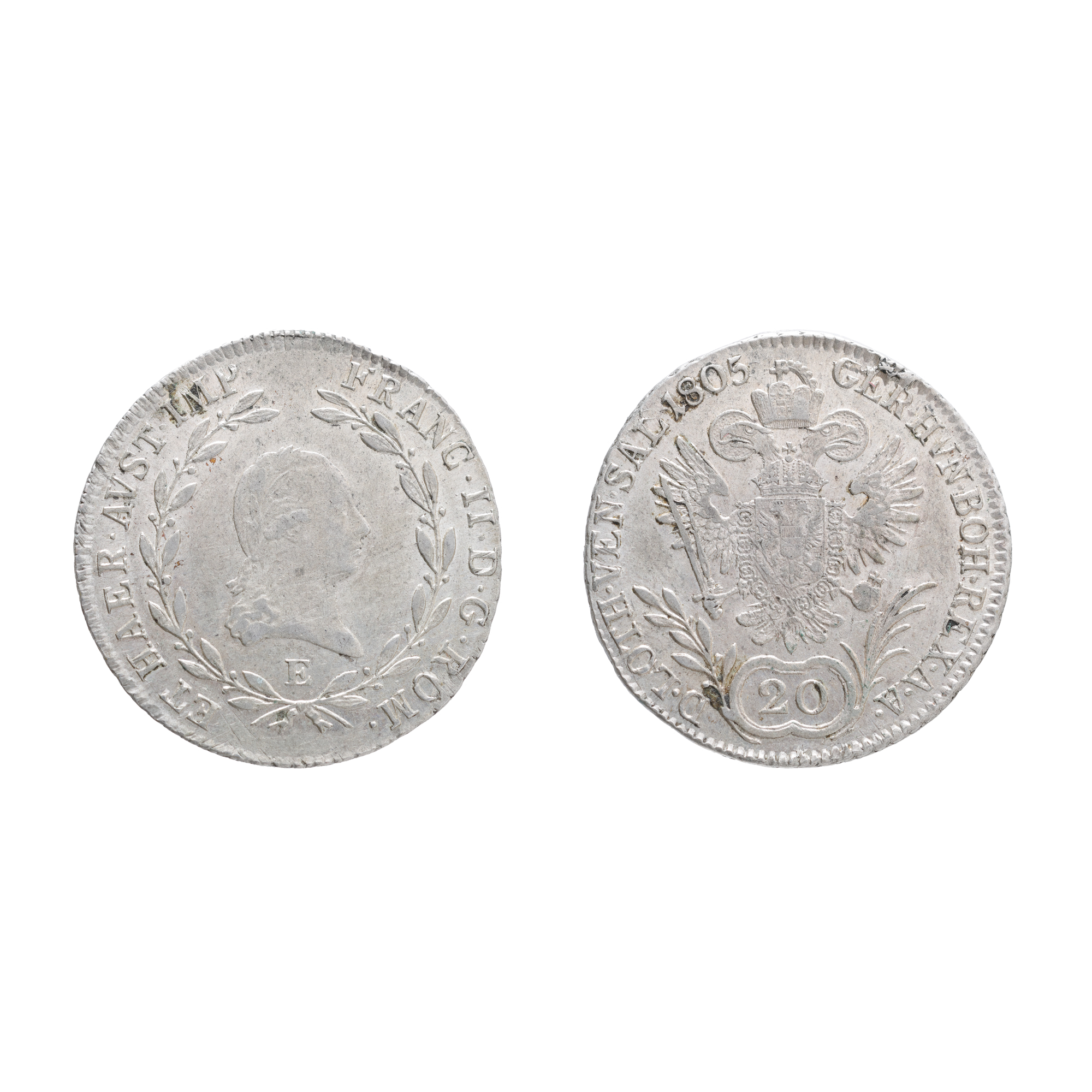 Monedă 20 Kreuzeri 1805, Francisc II, bătută la Alba Iulia, argint
