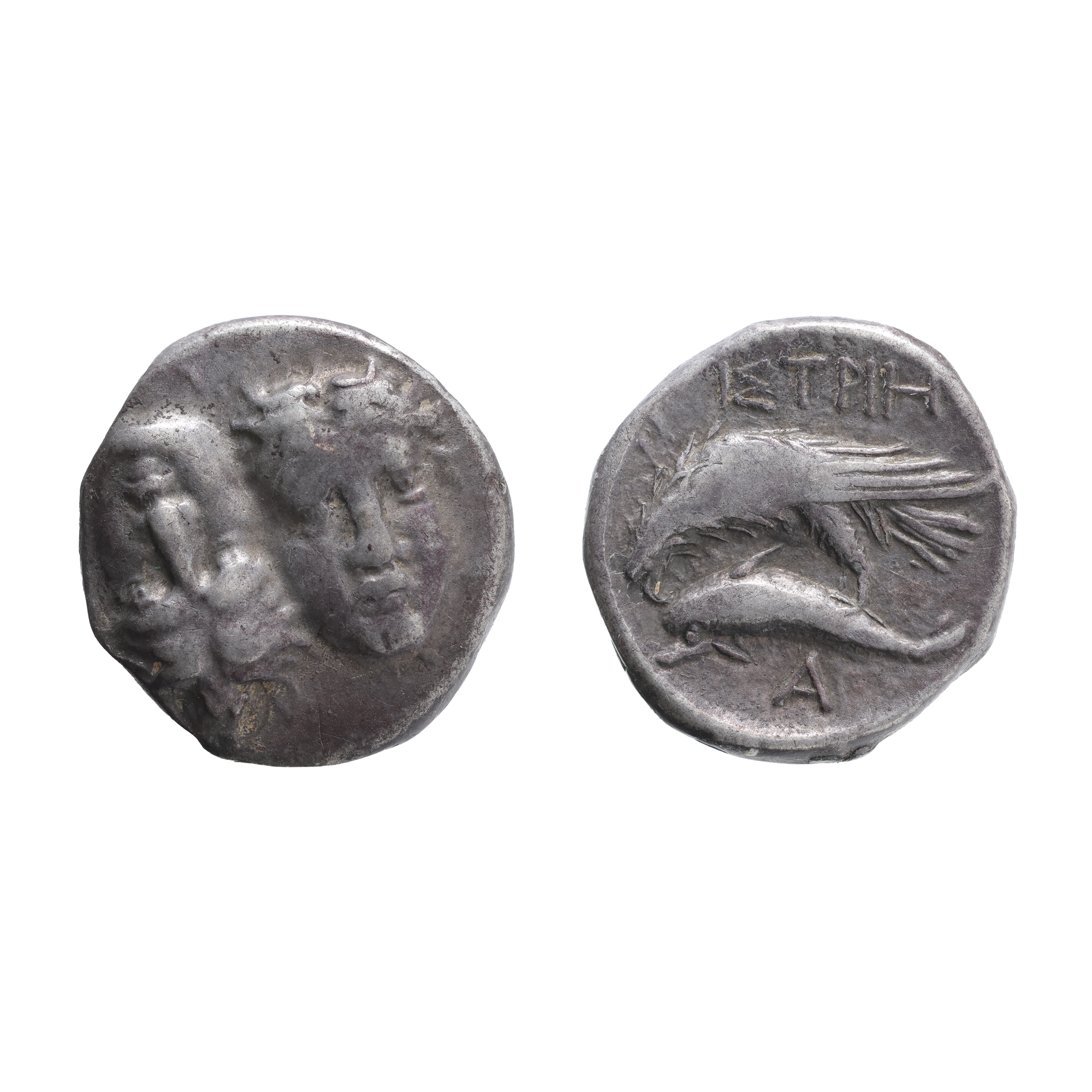 Drahma Coin, Gemini type - the two faces of the Danube, Histria, 434-300 BC, the first coin struck on the current territory of Romania, silver