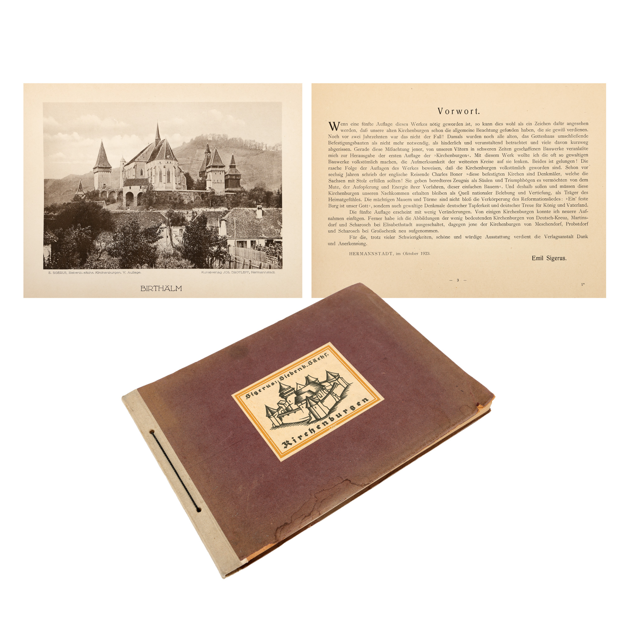 Album of Fortified Churches in Transylvania, with 52 heliogravures, with preface and explanatory text by Emil Sigerus, German edition, Sibiu, 1923