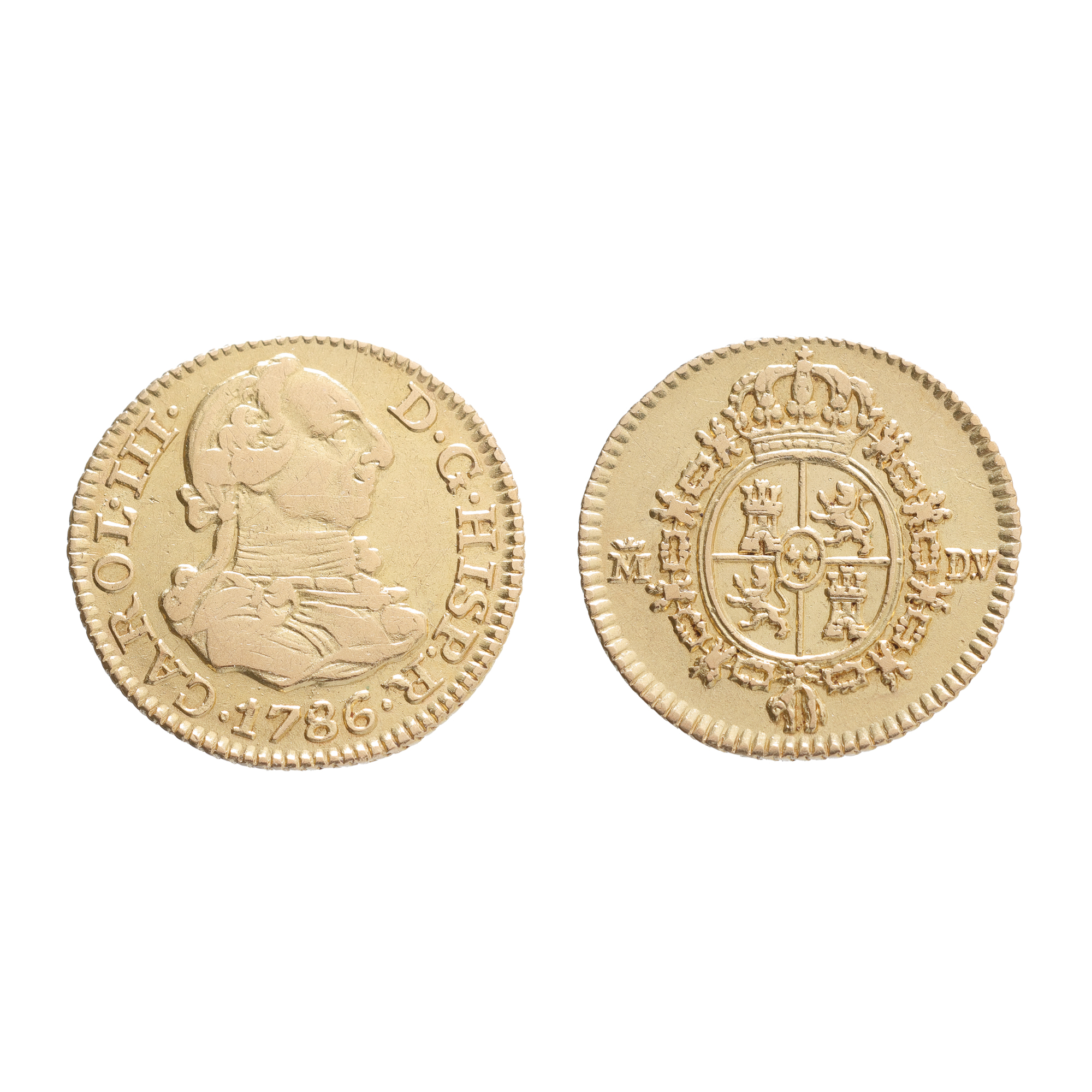 Monedă 1/2 Escudo 1786, Carol III, Spania, aur