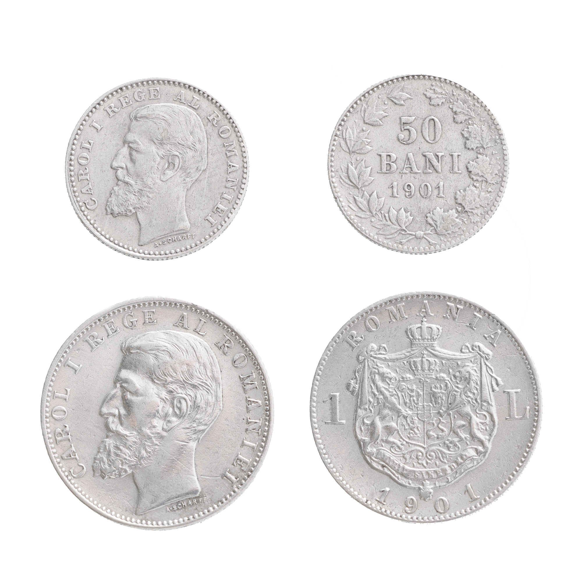 	 Lot format din monede de 1 Leu și 50 Bani 1901, argint