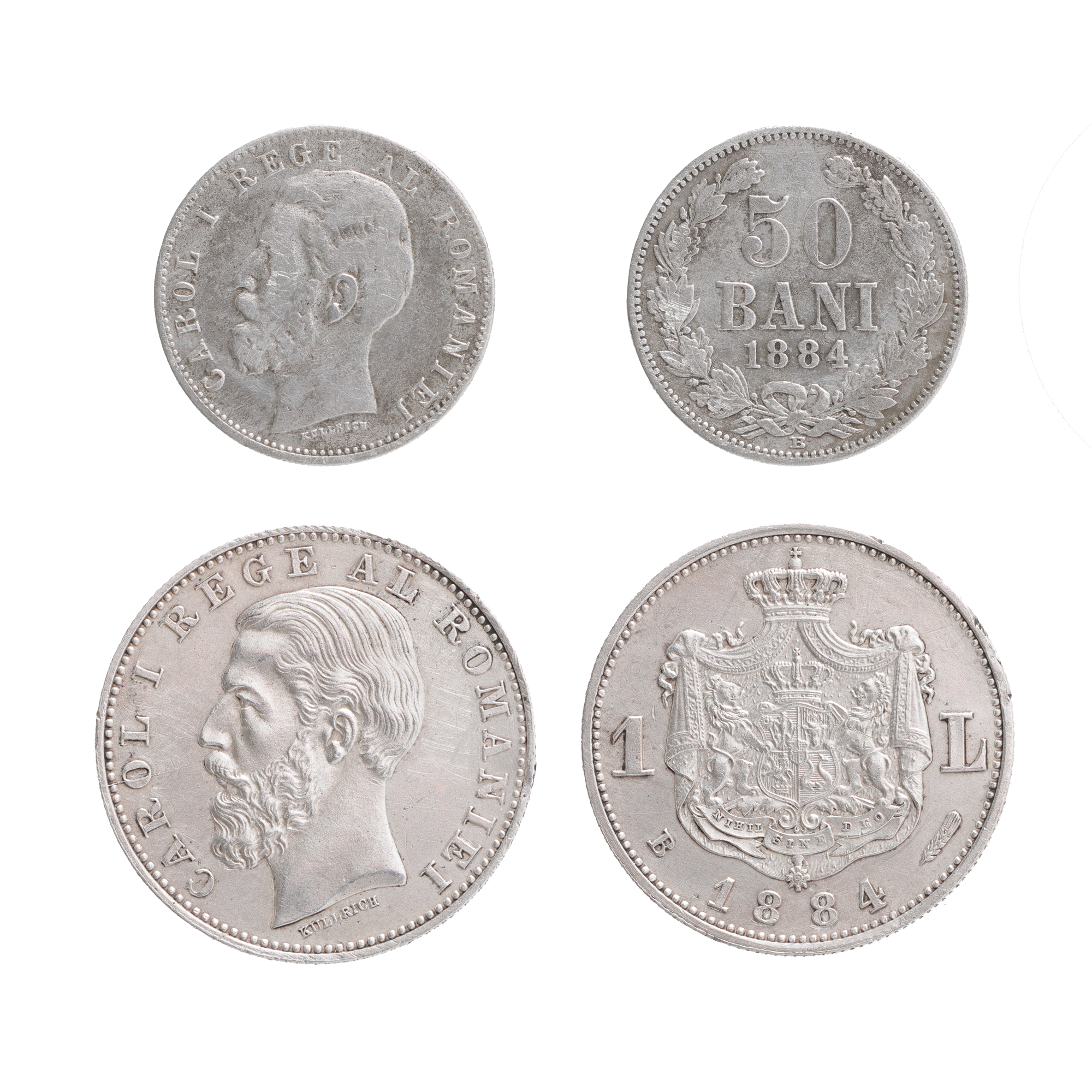 Lot consisting of 1 Leu and 50 Bani 1884 coins, silver
