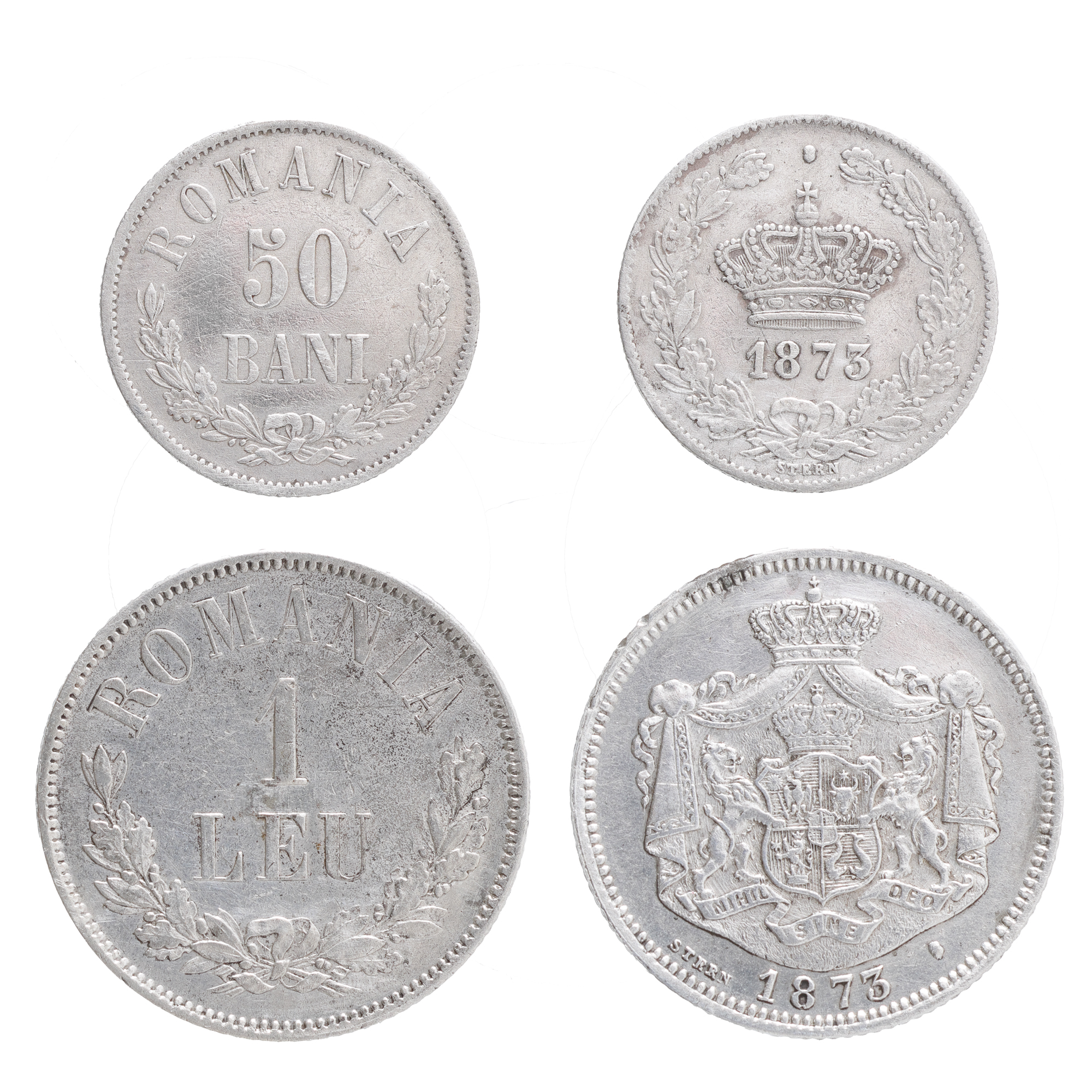 Lot consisting of 1 Leu and 50 Bani coins 1873, silver