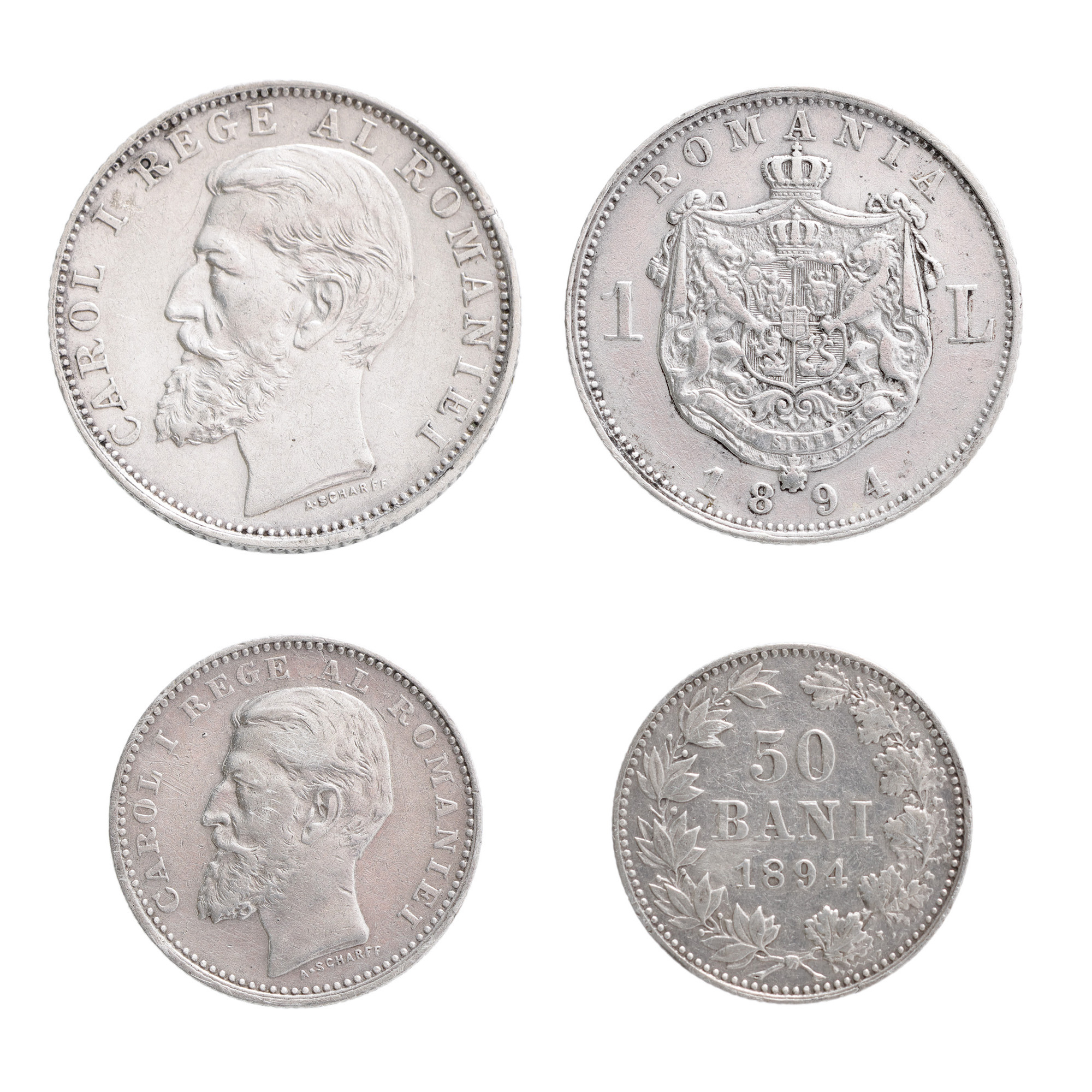 Lot format din monede de 1 Leu și 50 Bani 1894, argint