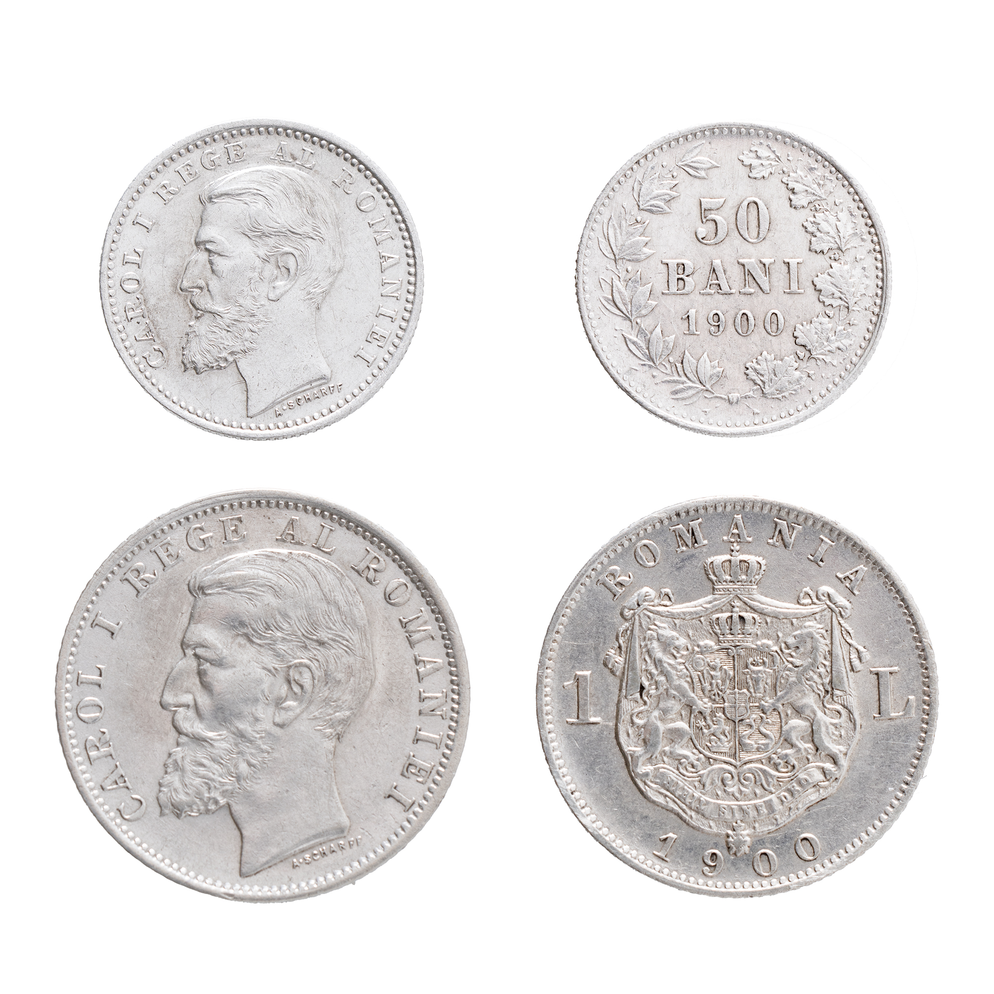 Lot format din monede de 1 Leu și 50 Bani 1900, argint