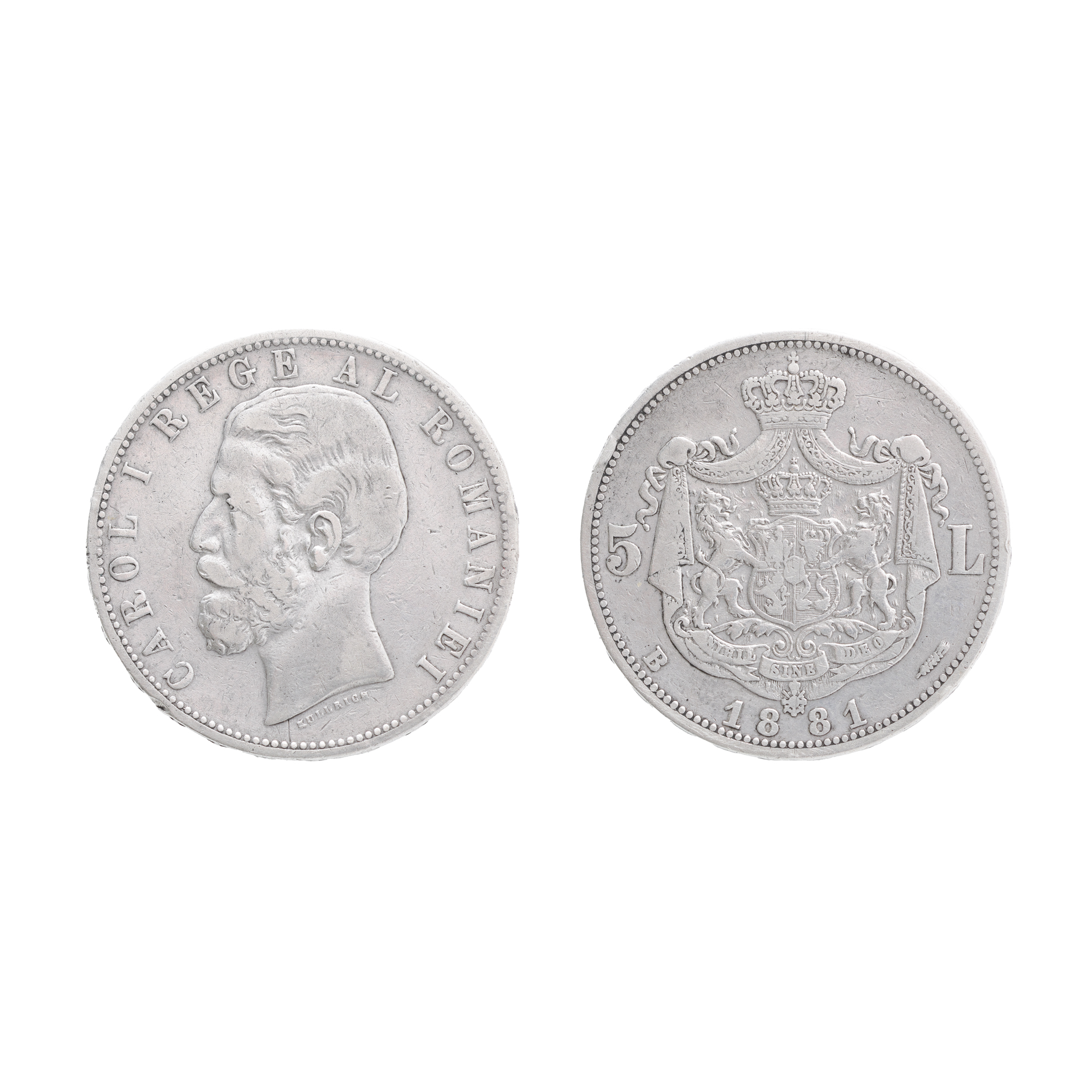 5 Lei Coin 1881, silver, with 6 stars of which one sits on a radius