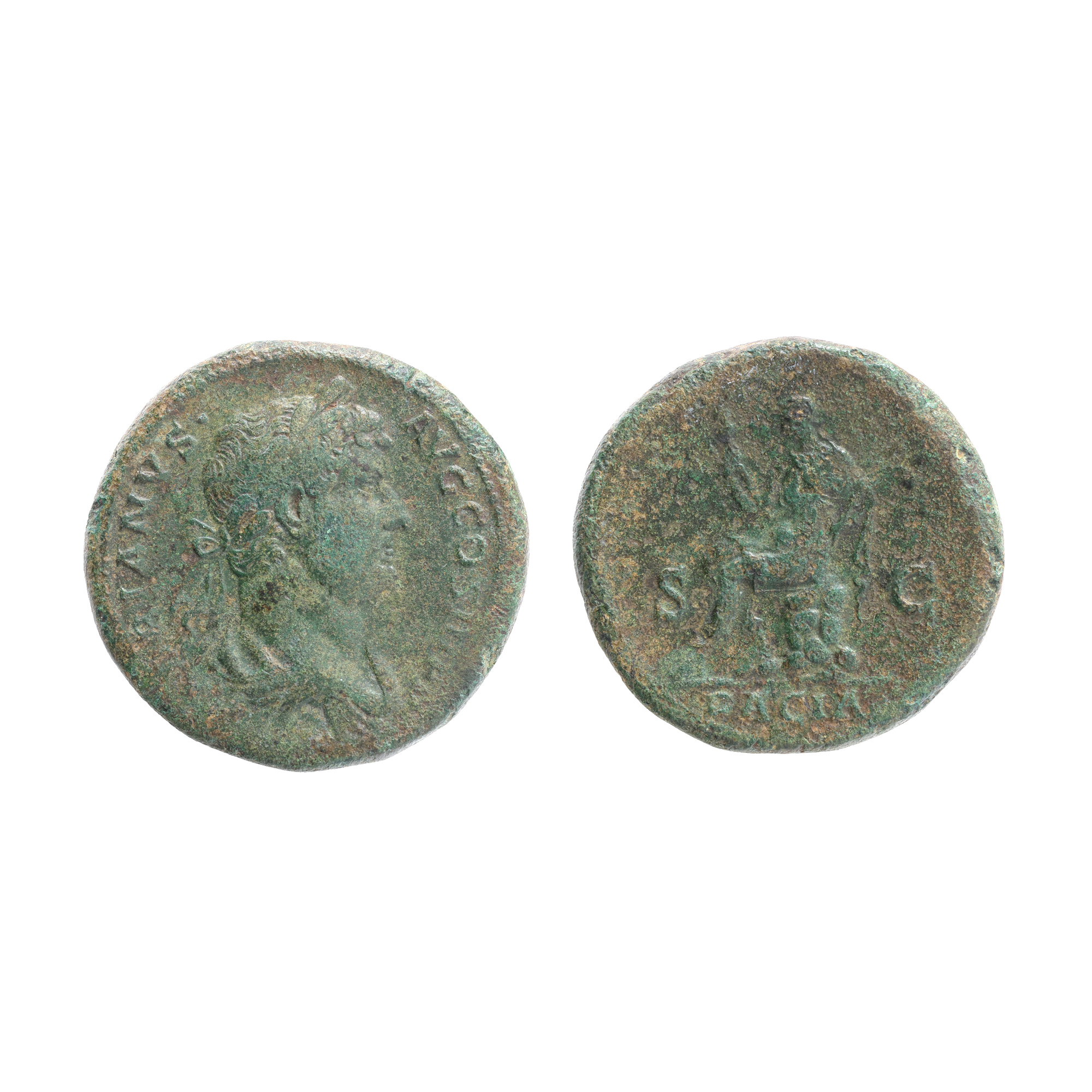 Sestertius Coin, Hadrian, Dacia seated type, with scepter and falx sword in hands, approx. 132 AD, collectible piece