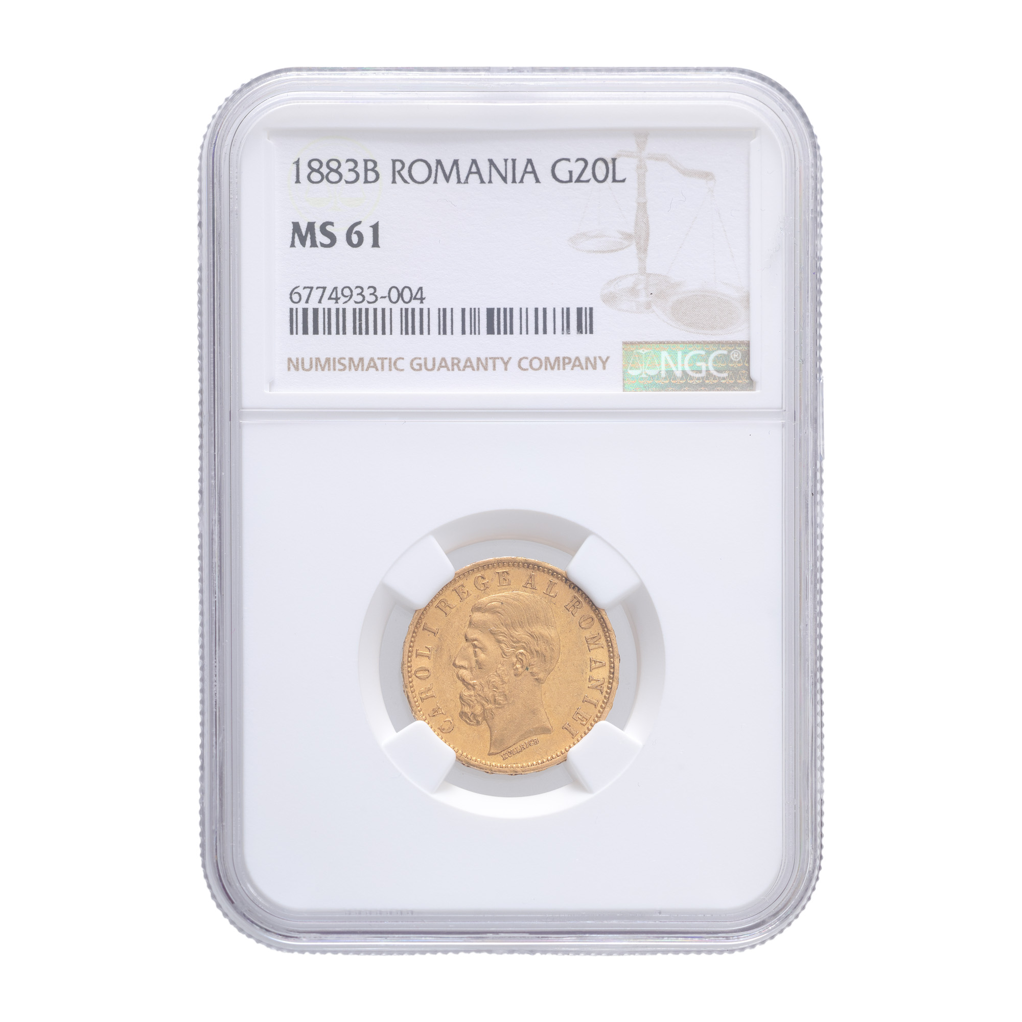 20 Lei Coin 1883, Gold, Graded NGC MS61