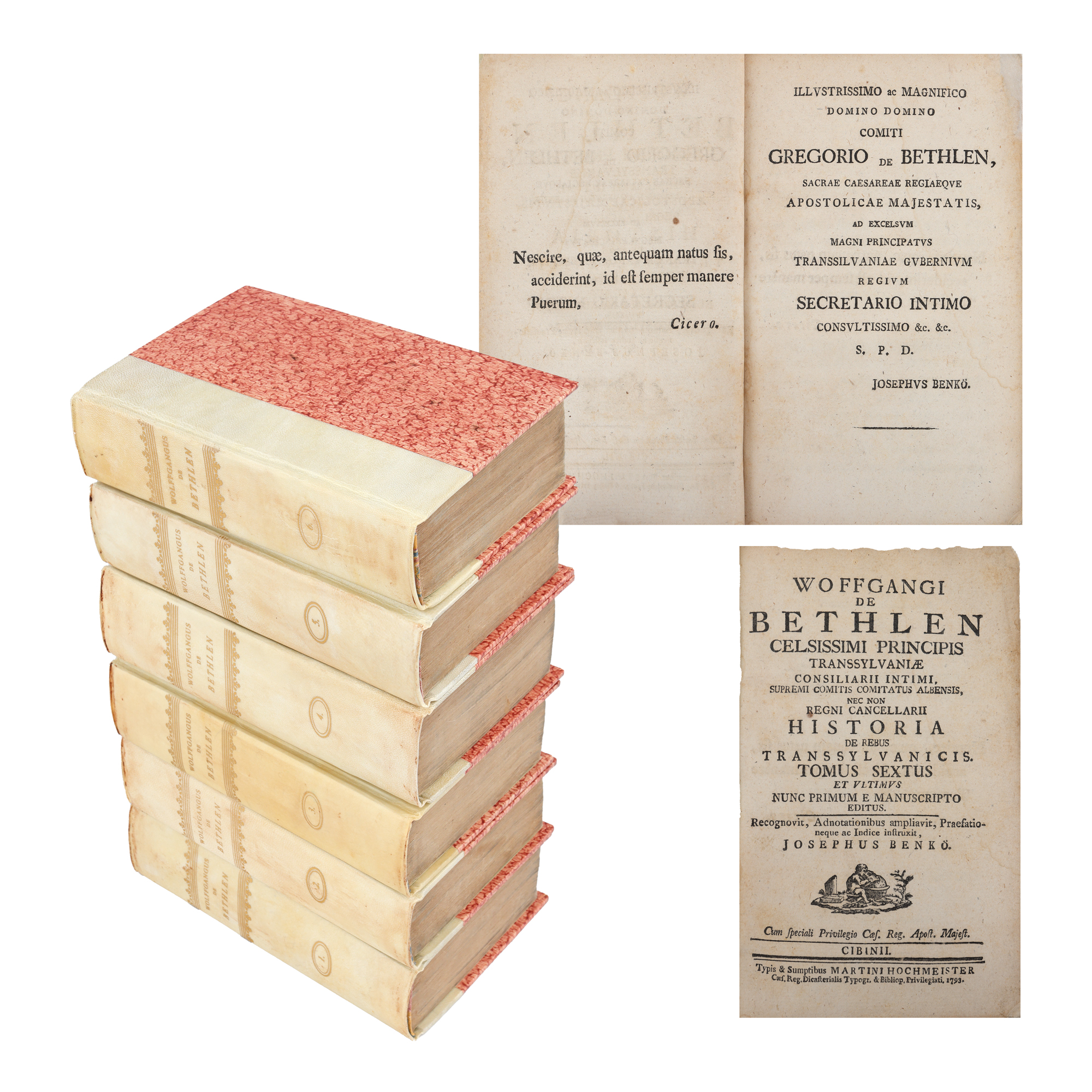 ”Istoria Principatului Transilvania (Historia De Rebus Transsylvanicis)”, de Wolfgang Bethlen, latină, 6 volume, Sibiu, 1782