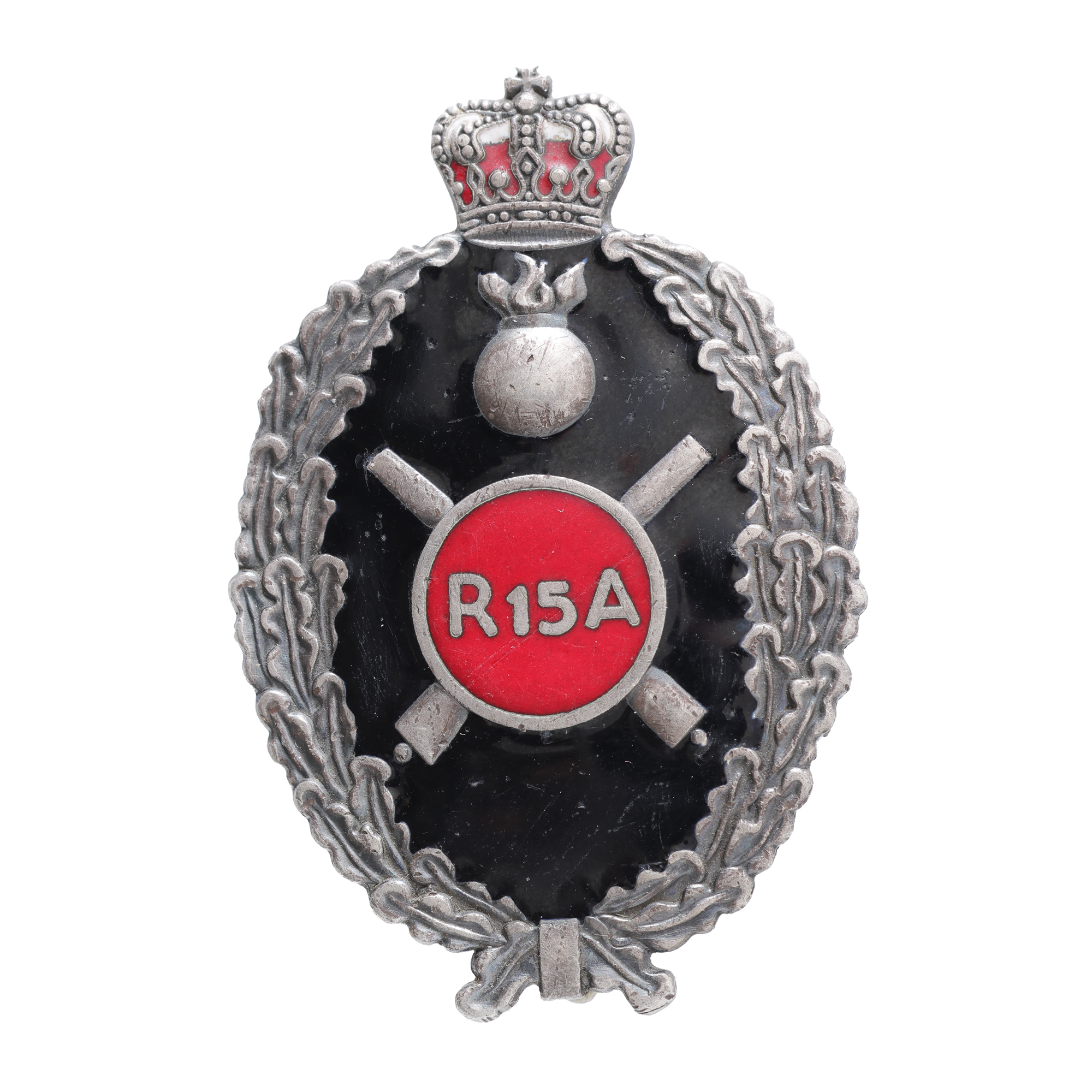 Badge, 7 years of service, for officers, 15th Artillery Regiment, Bucharest, silver