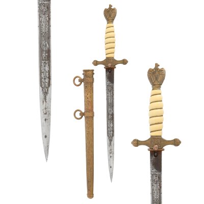 Stilet de ofițer Kriegsmarine, cu teacă, model 1938, Germania Nazistă, cca. 1938-1945