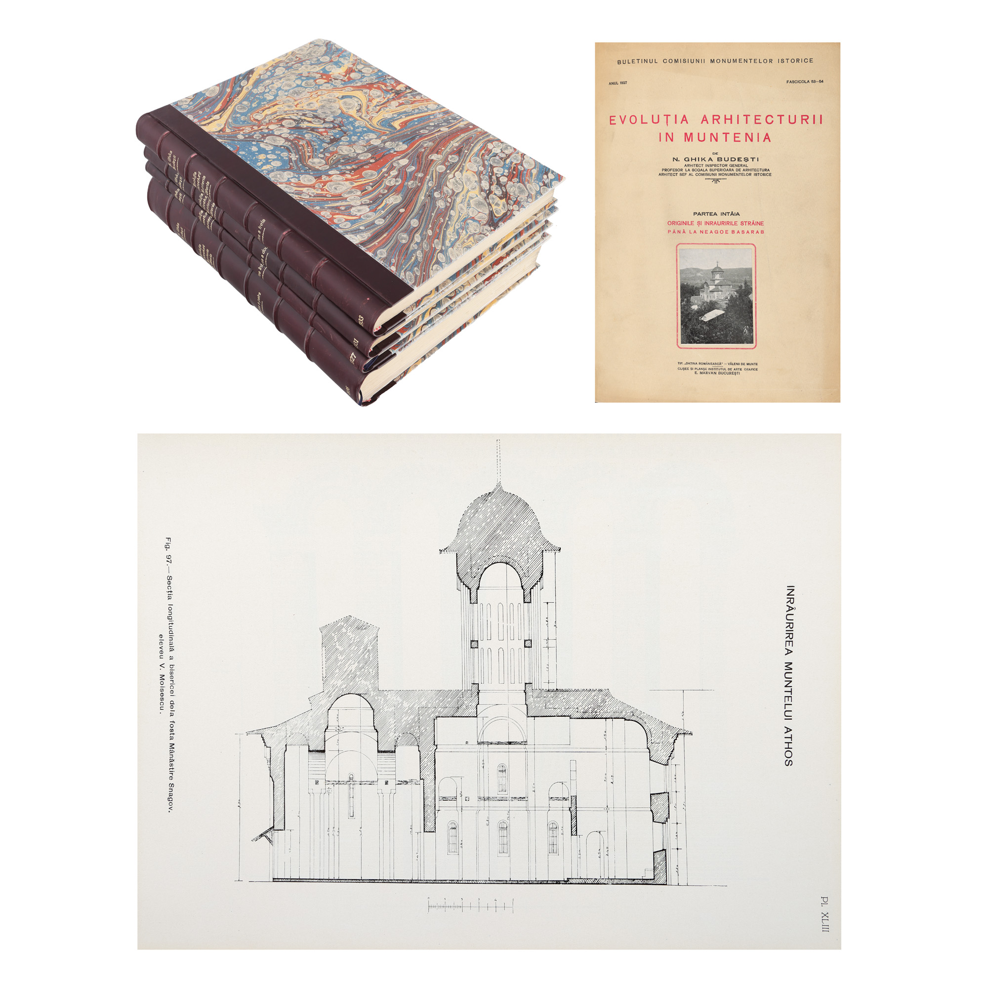 "Evolution of Architecture in Muntenia" by Nicolae Ghika Budești, 4 volumes, Bucharest, 1927-1936