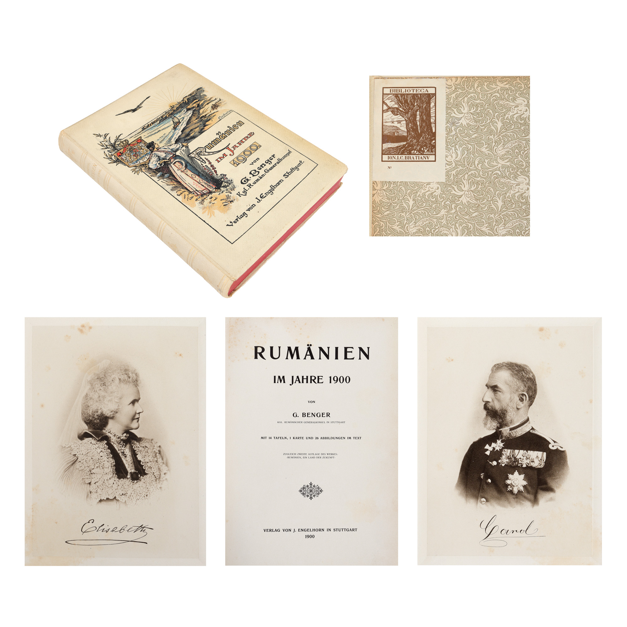 "România în anul 1900 (Rumänien im Jahre 1900)", de Gottlieb Benger, germană, Stuttgart, 1900, ediție de lux, cu ex-libris Ion I.C. Brătianu