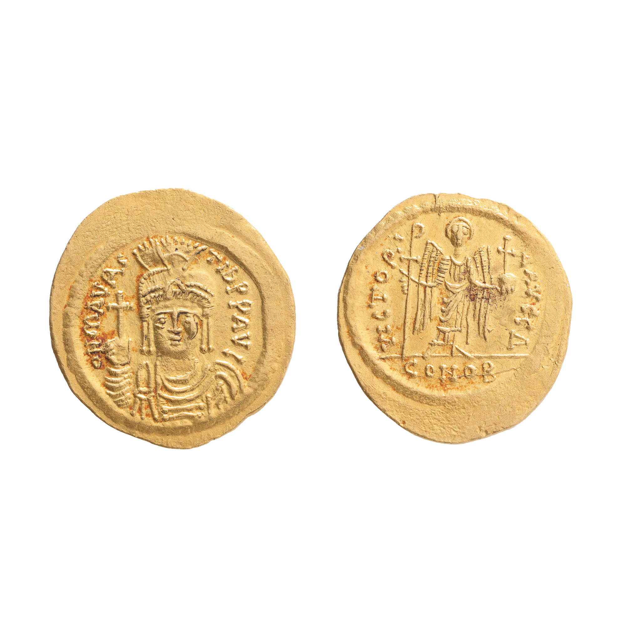 Monedă Solidus, Mauricius Tiberius, Imperiul Bizantin, 582-602 e.n., aur