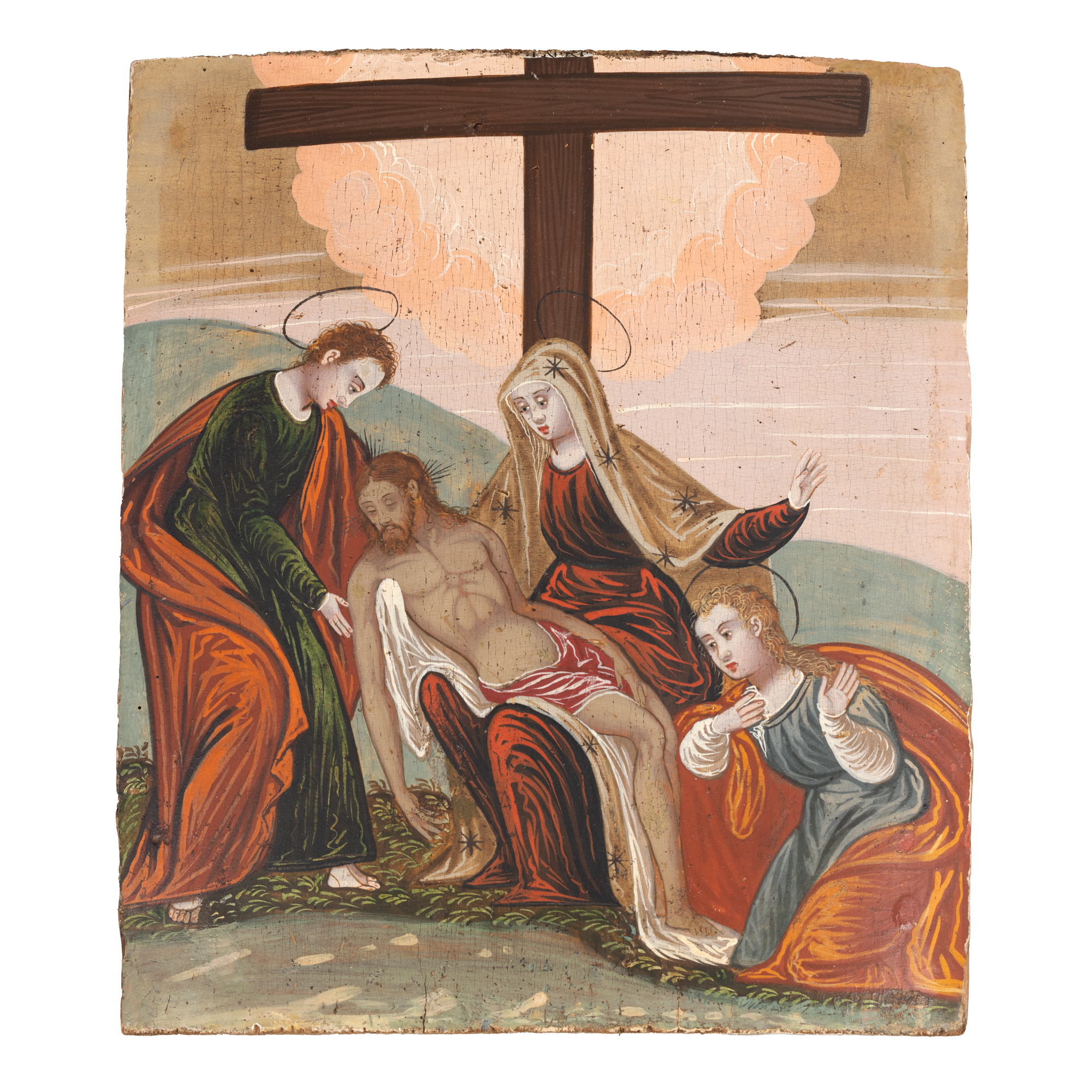 Icon on Wood, "Pieta (Descent from the Cross)", Italian School, 16th Century