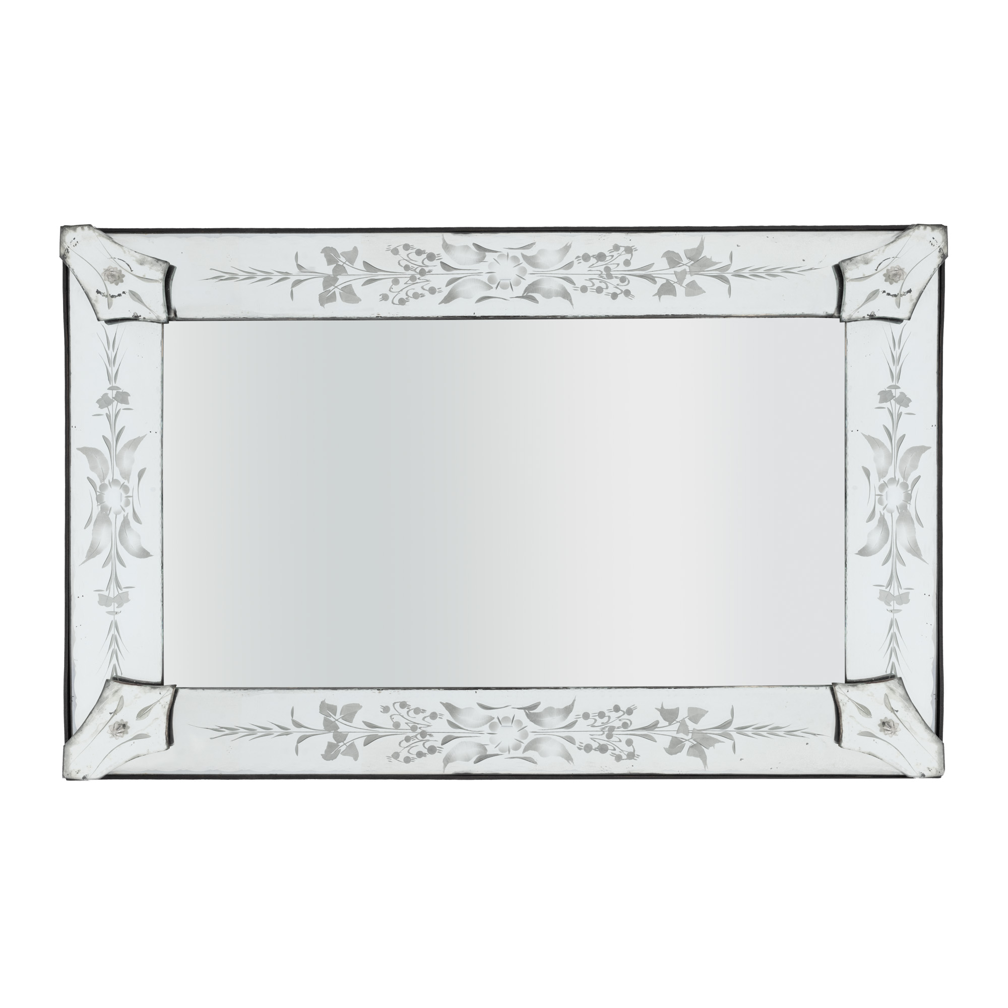 Venetian wall mirror, engraved with floral elements, mid 20th century