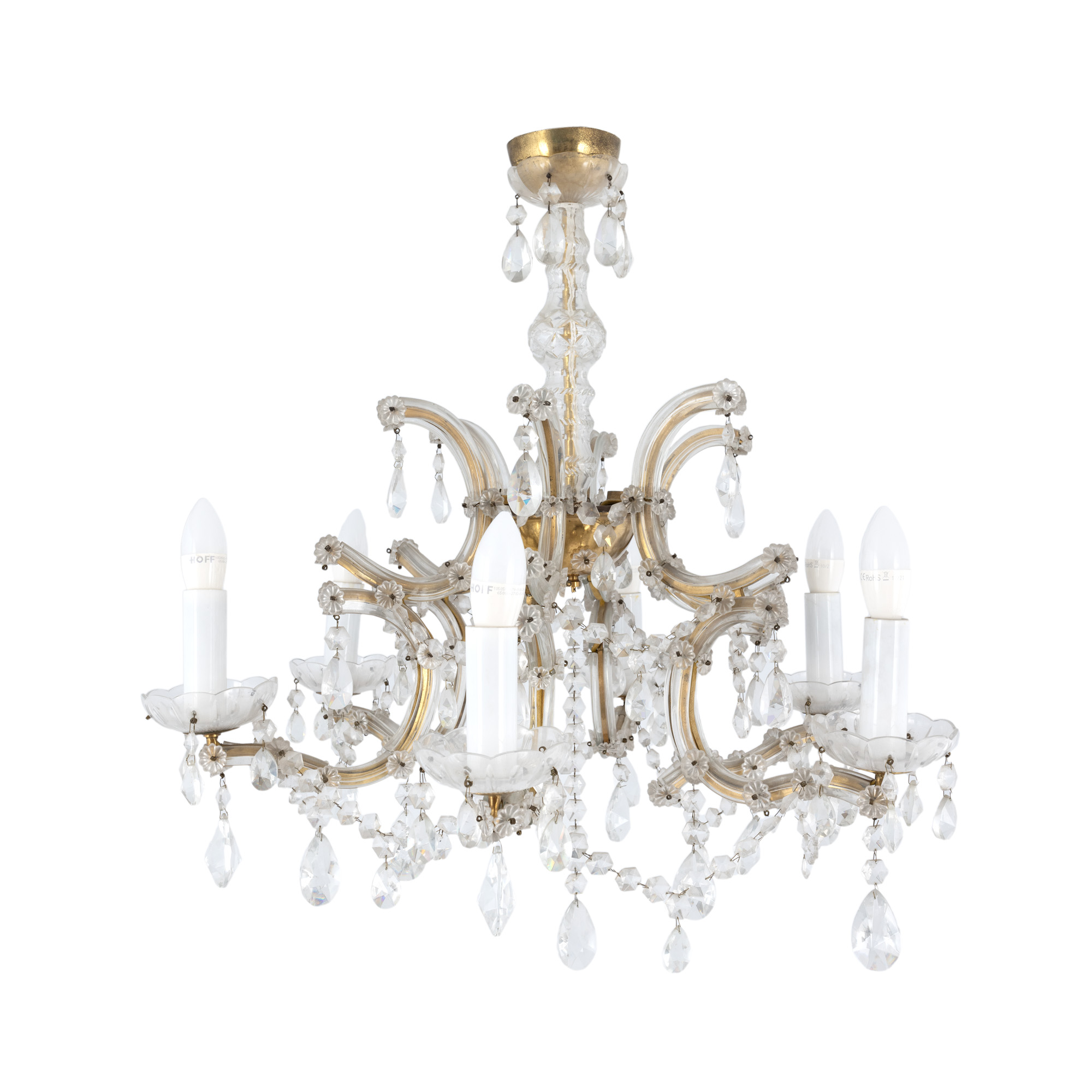 Candelabru din bronz aurit, decorat cu elemente din cristal, mijlocul sec. XX