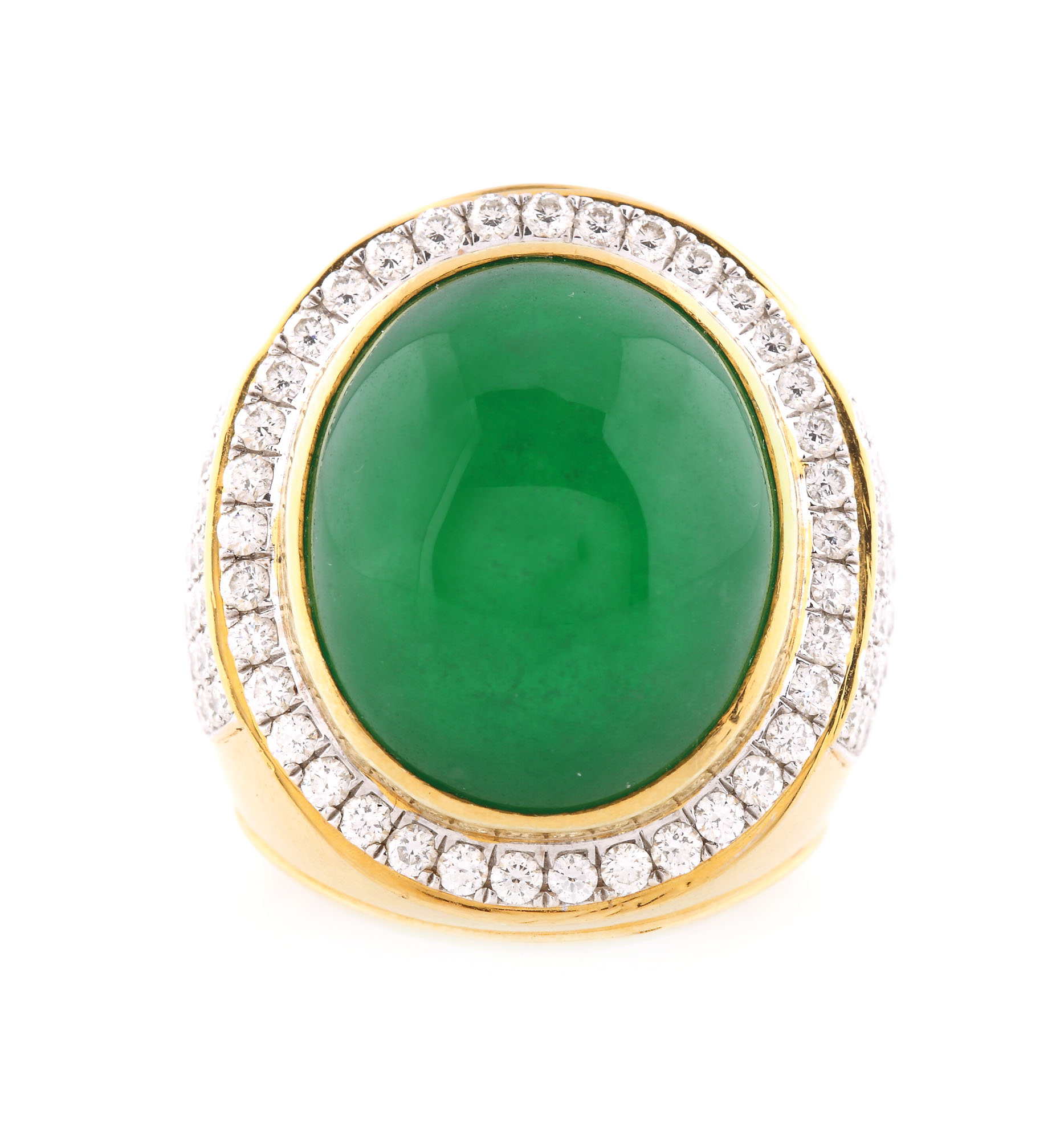 Gold ring ornate with diamonds and beautiful jade