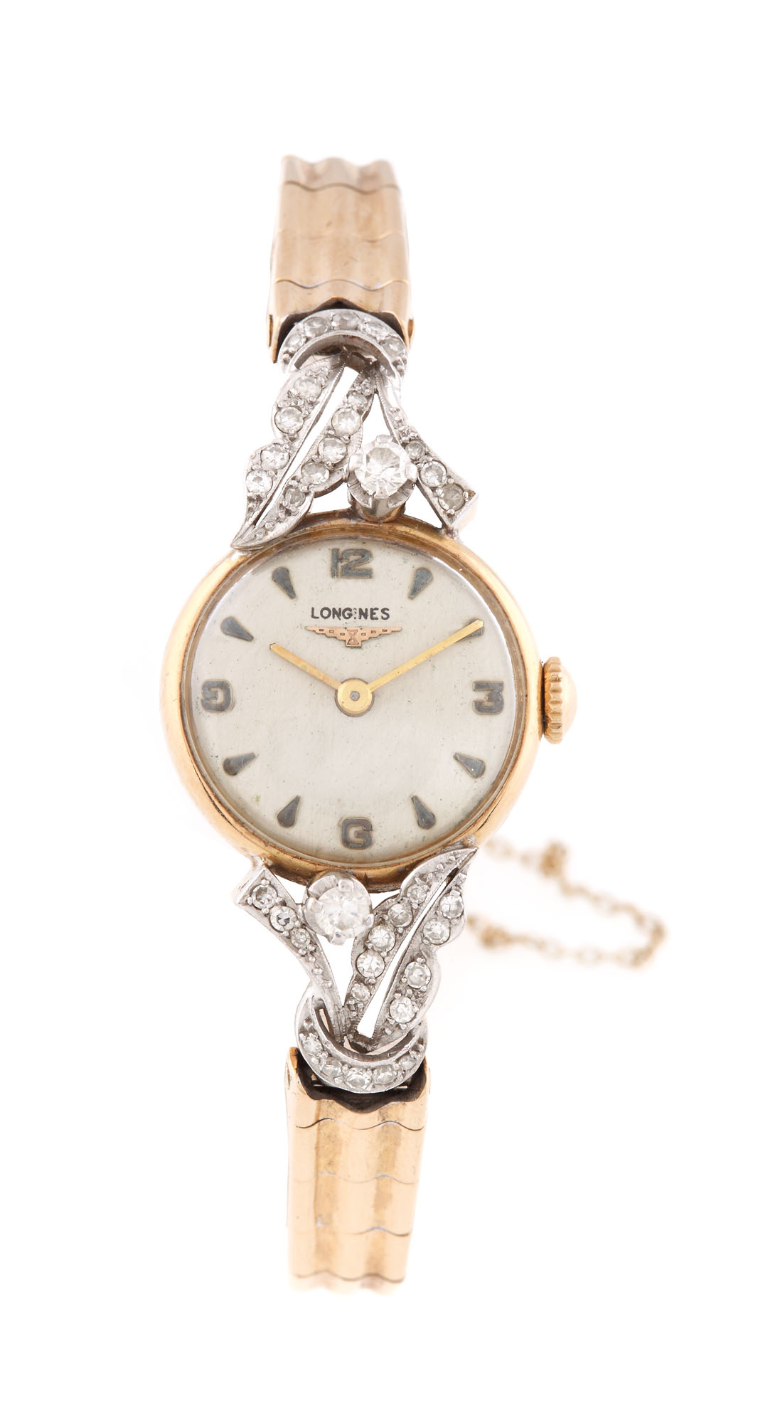 Longines watch with gold bracelet decorated with diamonds