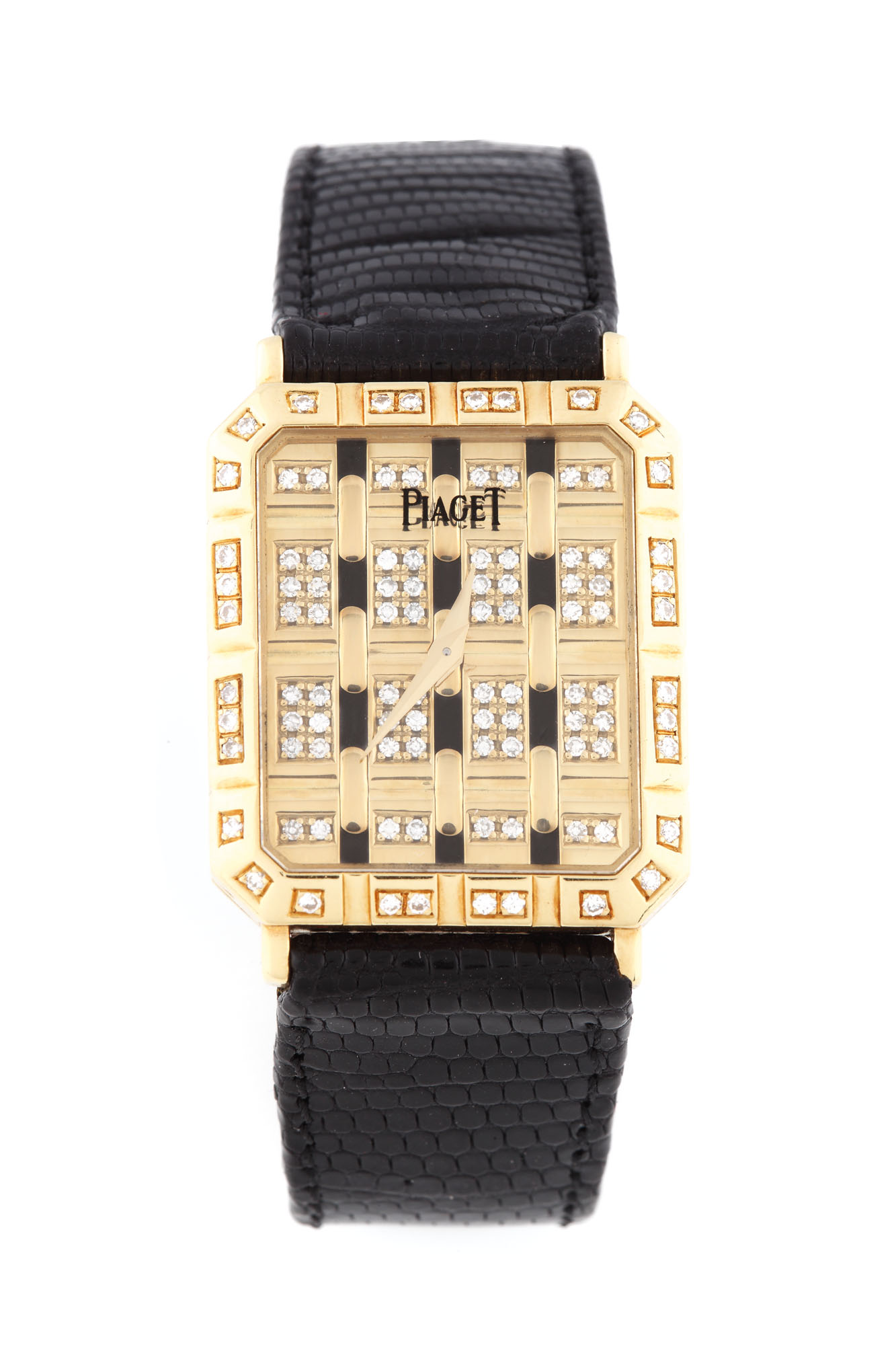 Ceas Piaget, de mână, de damă, din aur, decorat cu diamante şi safire