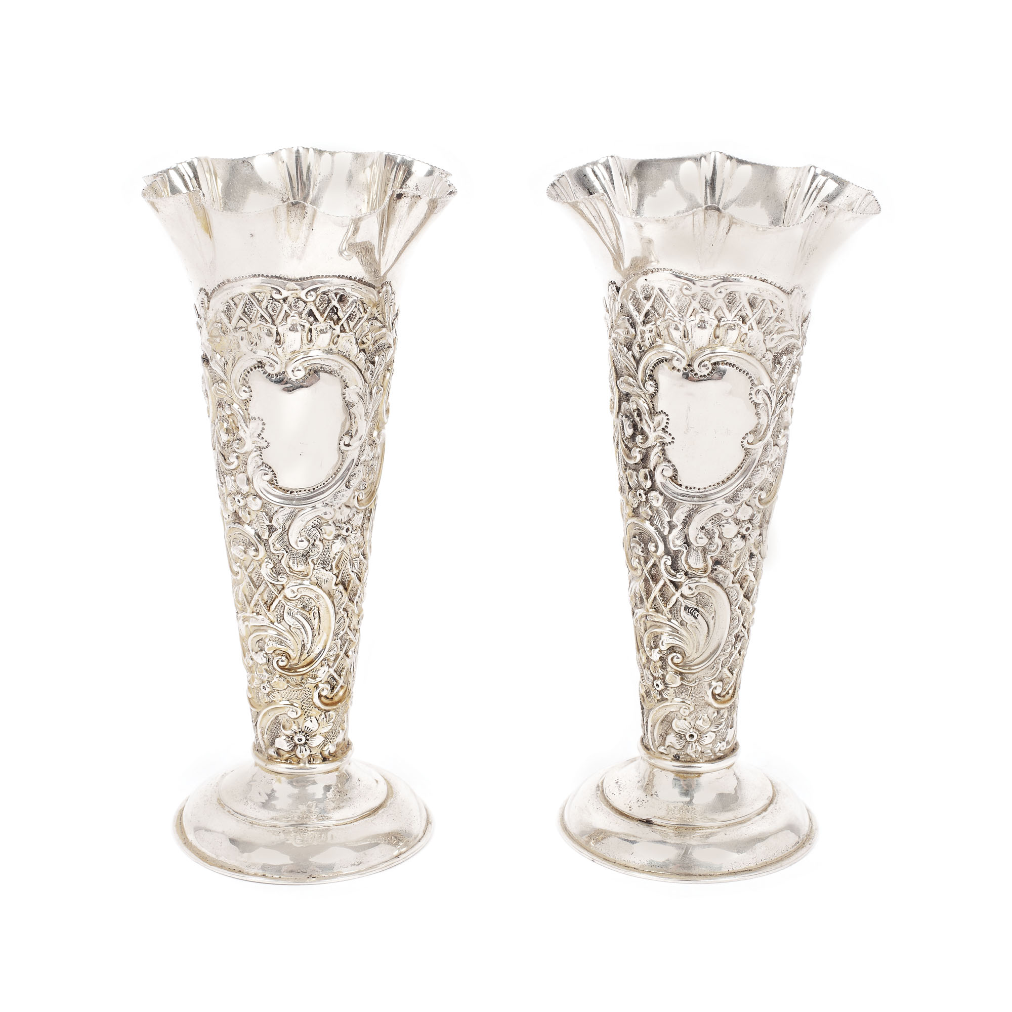 Pair of silver soliflower vases, ca. 1900