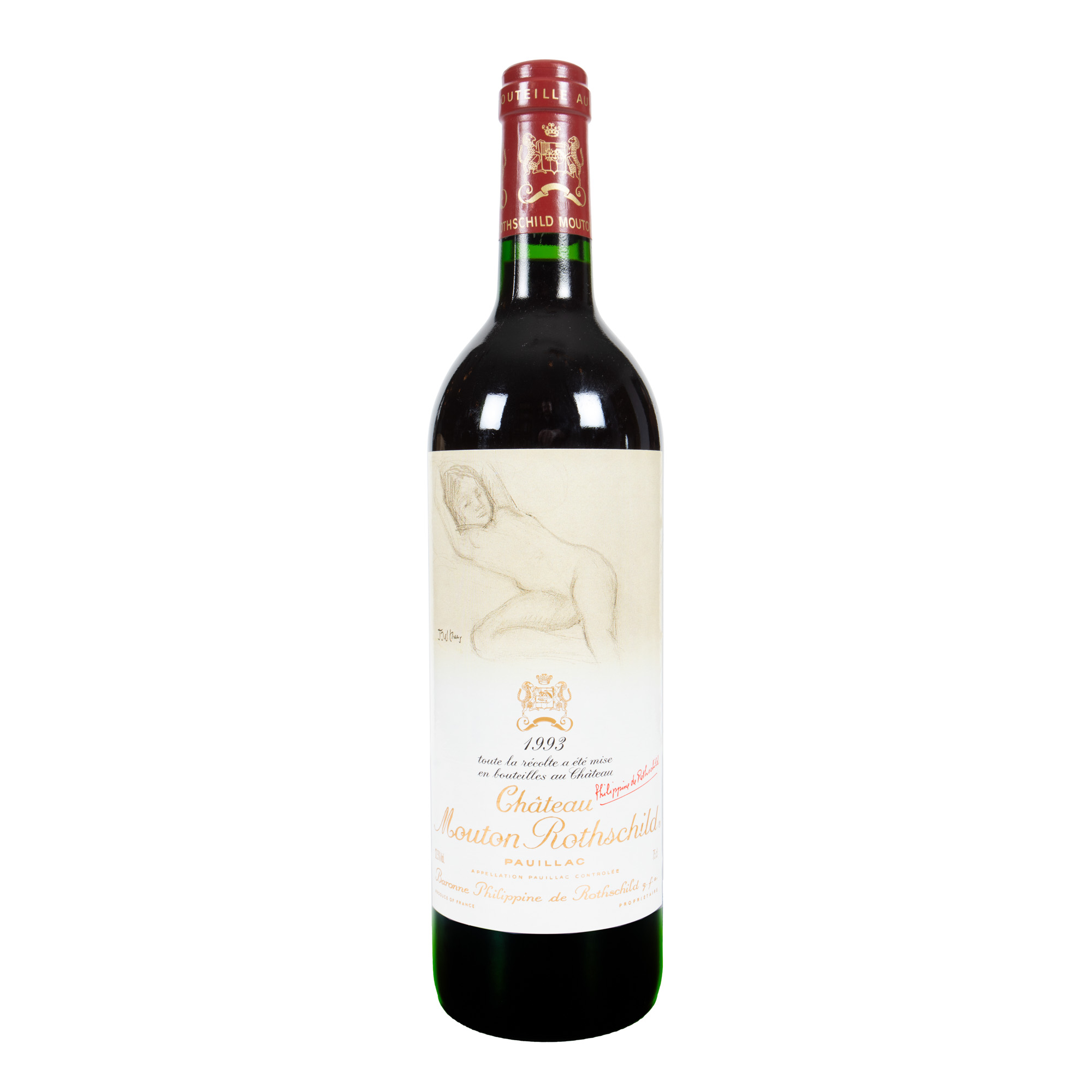 Château Mouton Rothschild, Pauillac, eticheta ilustrând o schiță a celebrului artist Balthus, 1993, 1st x 0,75l