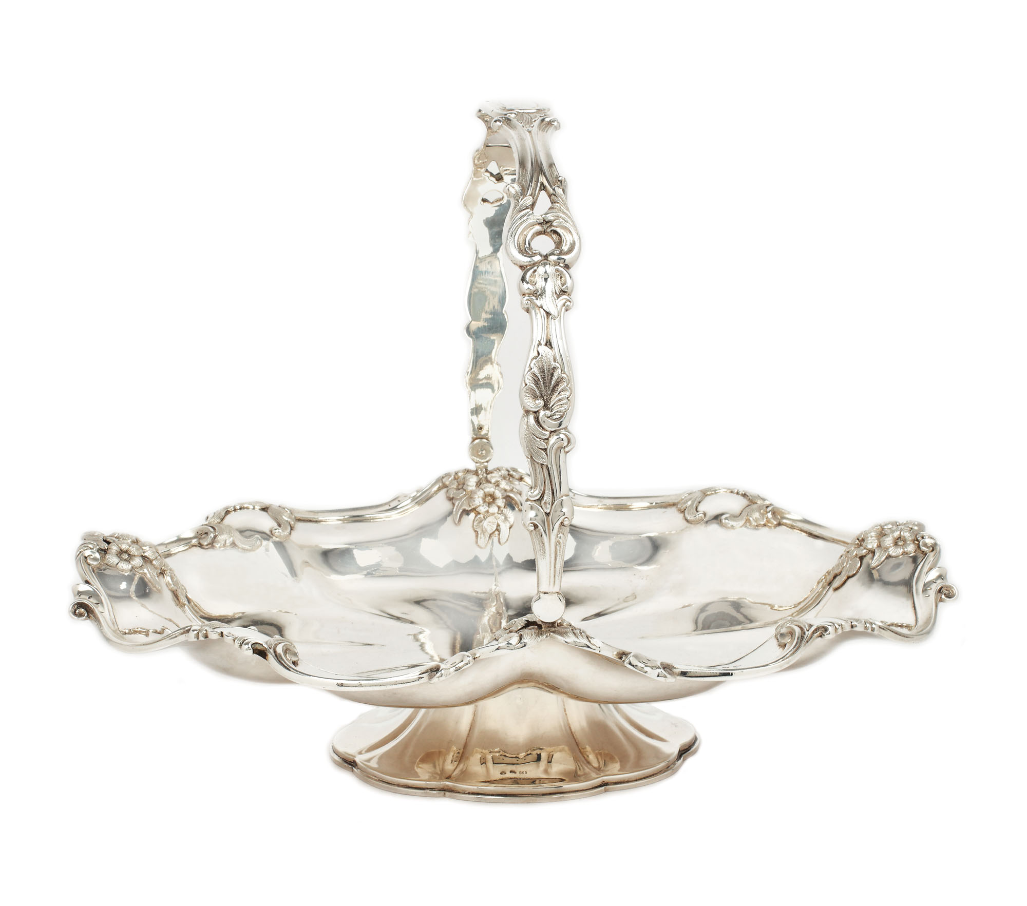 Viennese silver Rococo-inspired basket, decorated with flower bouquets, first half of the 20th century
