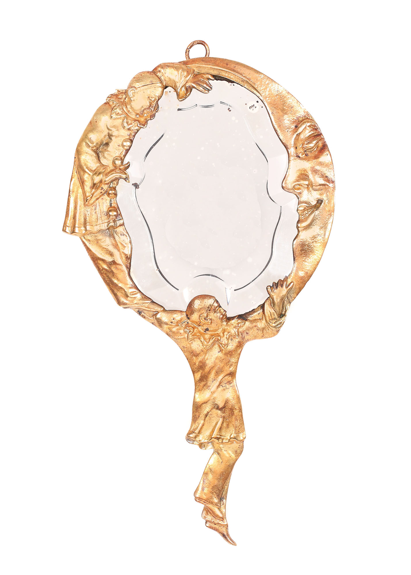 Oglindă Art Deco, din bronz aurit și cristal, cca. 1930
