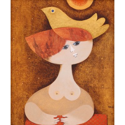 Femeie cu pasăre exotică