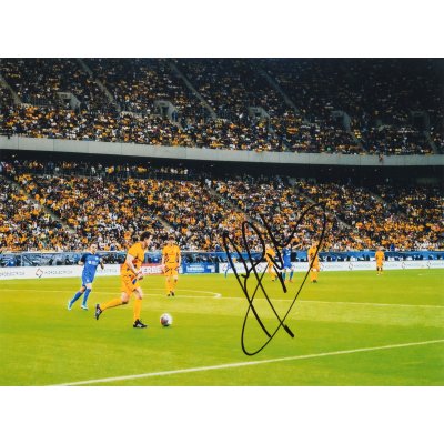 Photograph of Gheorghe "Gică" Popescu, during the retirement match of the Golden Generation, with the athlete's holograph signature.