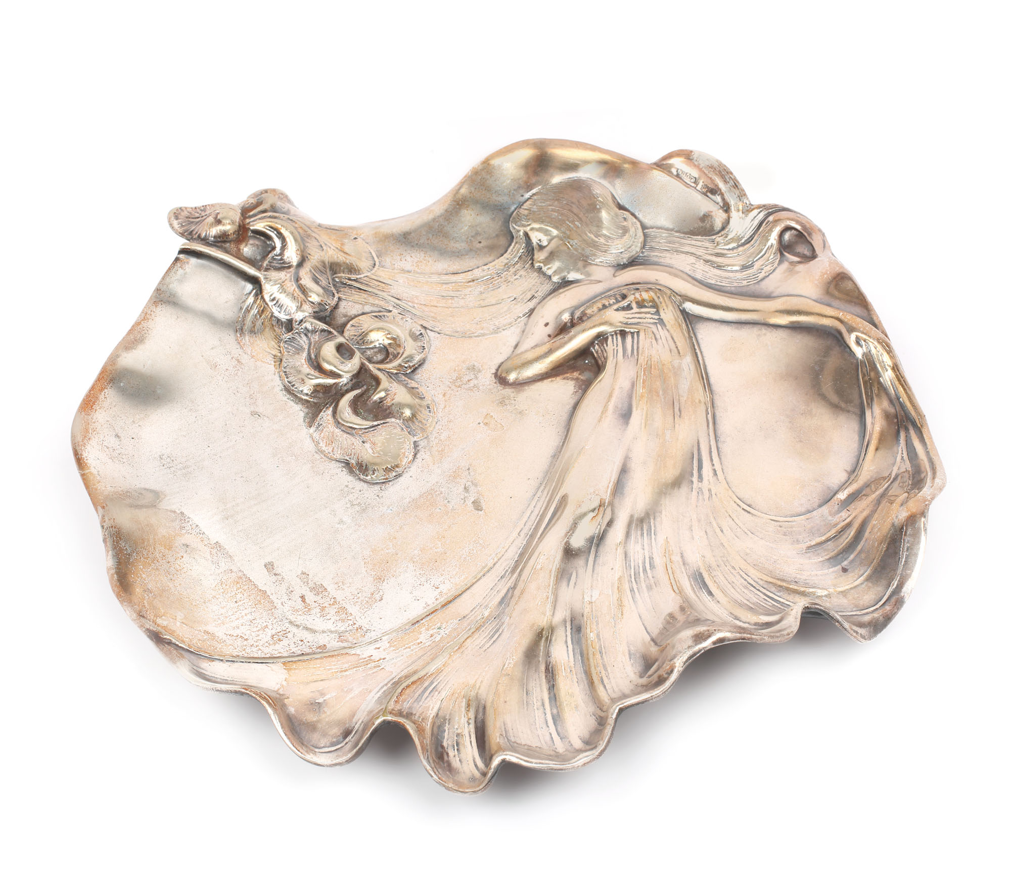 Platou Art Nouveau, cu siluetă feminină drapată