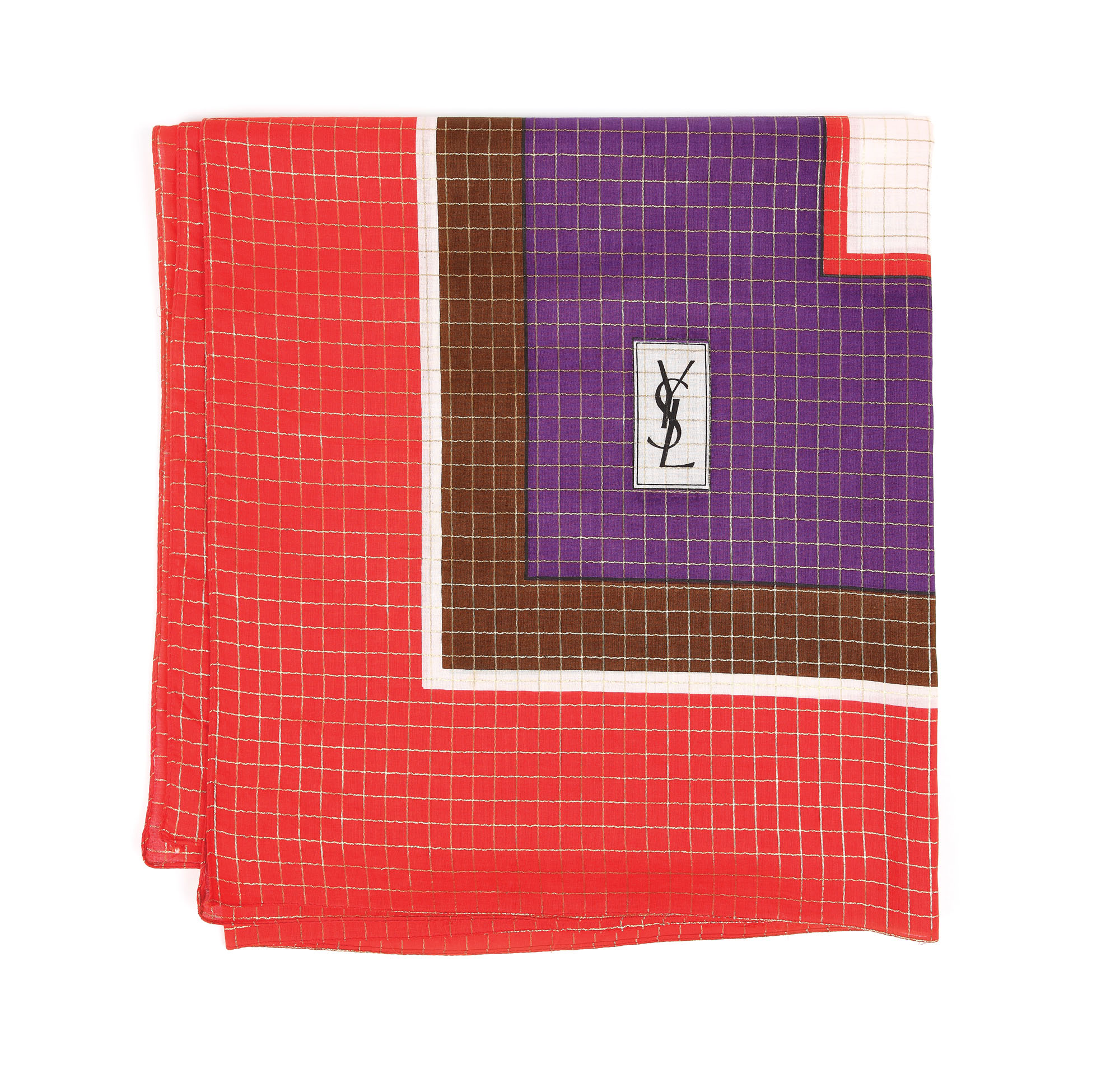 Șal Yves Saint Laurent vintage, din voal de bumbac lamé