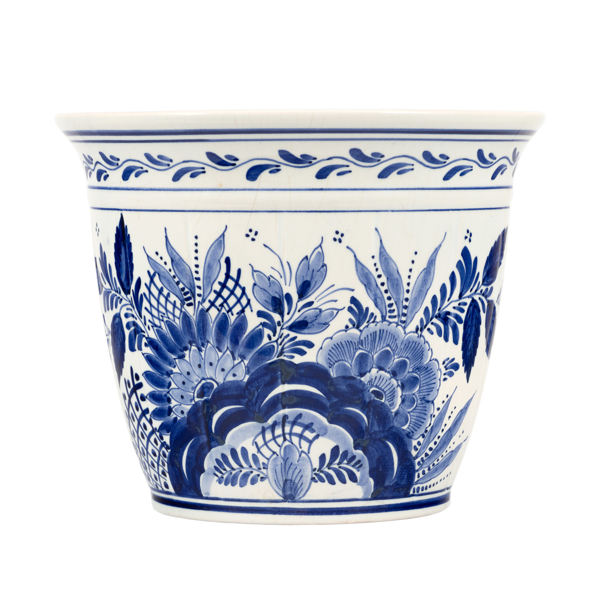 Delft cachepot, hand painted ceramics, decorated with floral elements