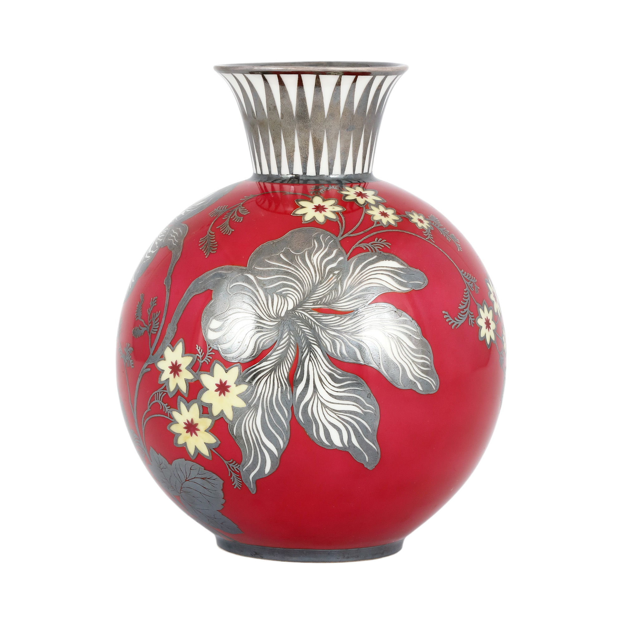 Vază Rosenthal, în stil Art Deco, decorată cu motive florale și silver overlay, cca. 1930