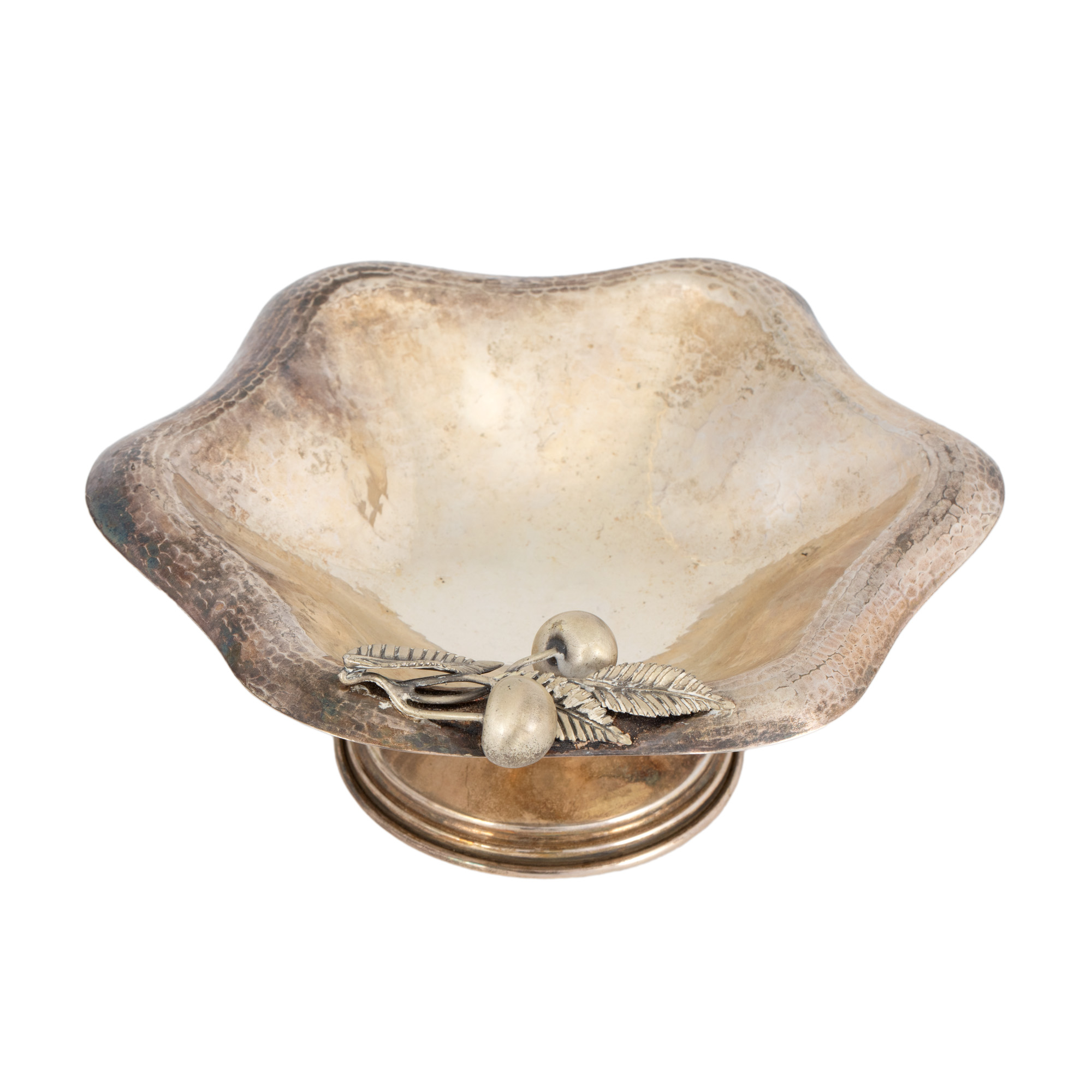 Hammered silver trinket bowl, decorated with cherries