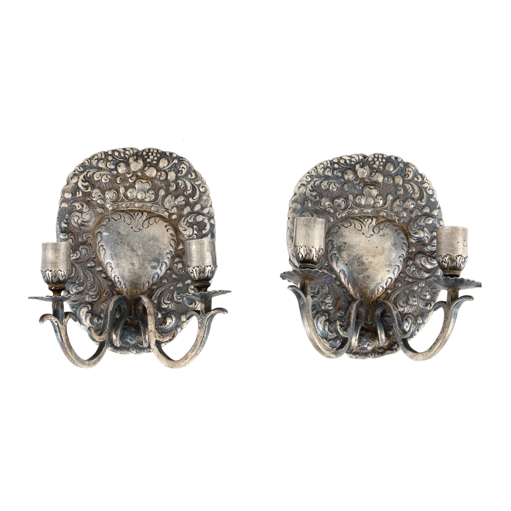 Pair of silver wall candlesticks, decorated with vegetal friezes