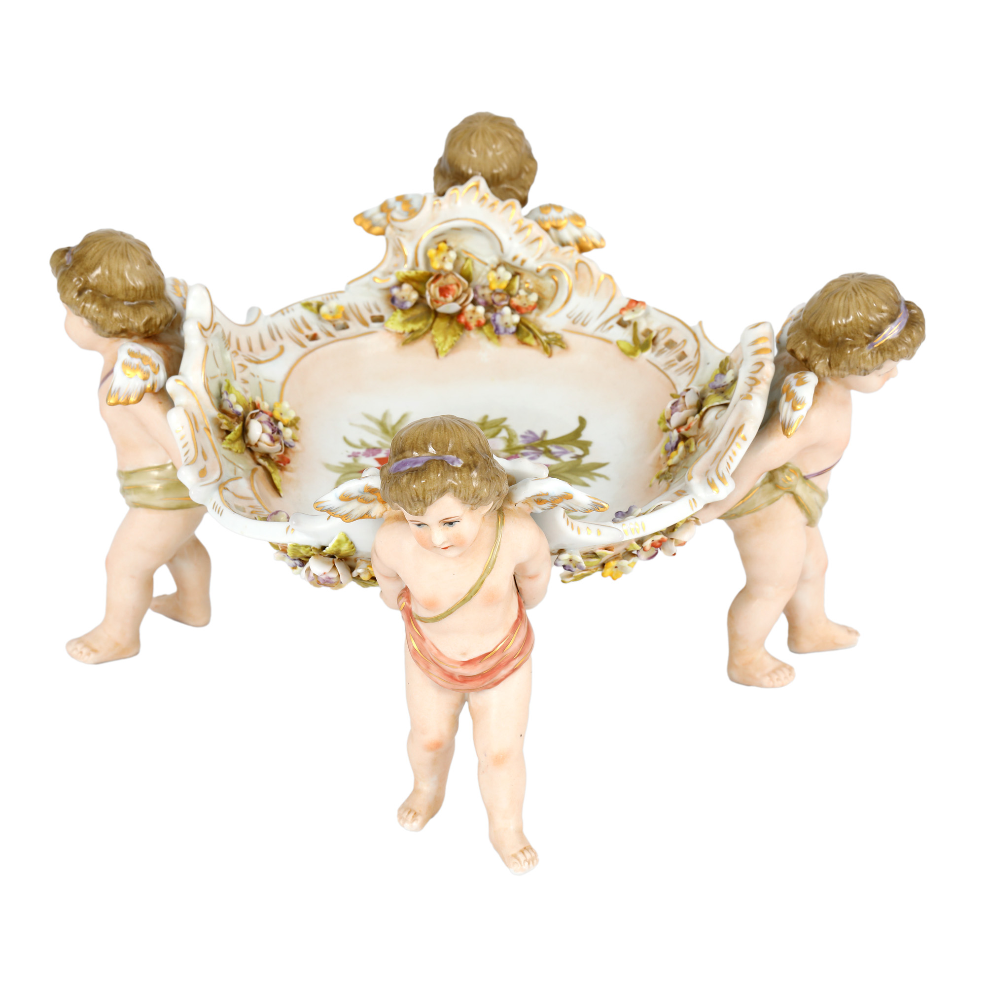 Porcelain fruit bowl, adorned with four putti, approx. 1900-1940