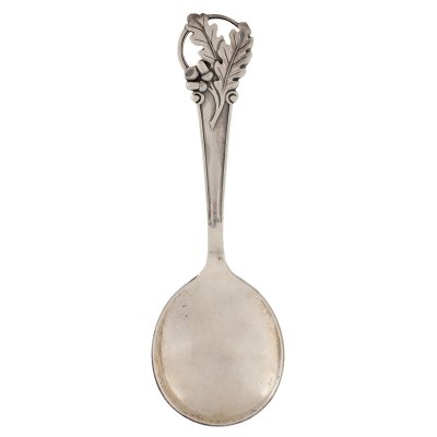 Silver spoon decorated with acorns, signed Delv Haandarb
