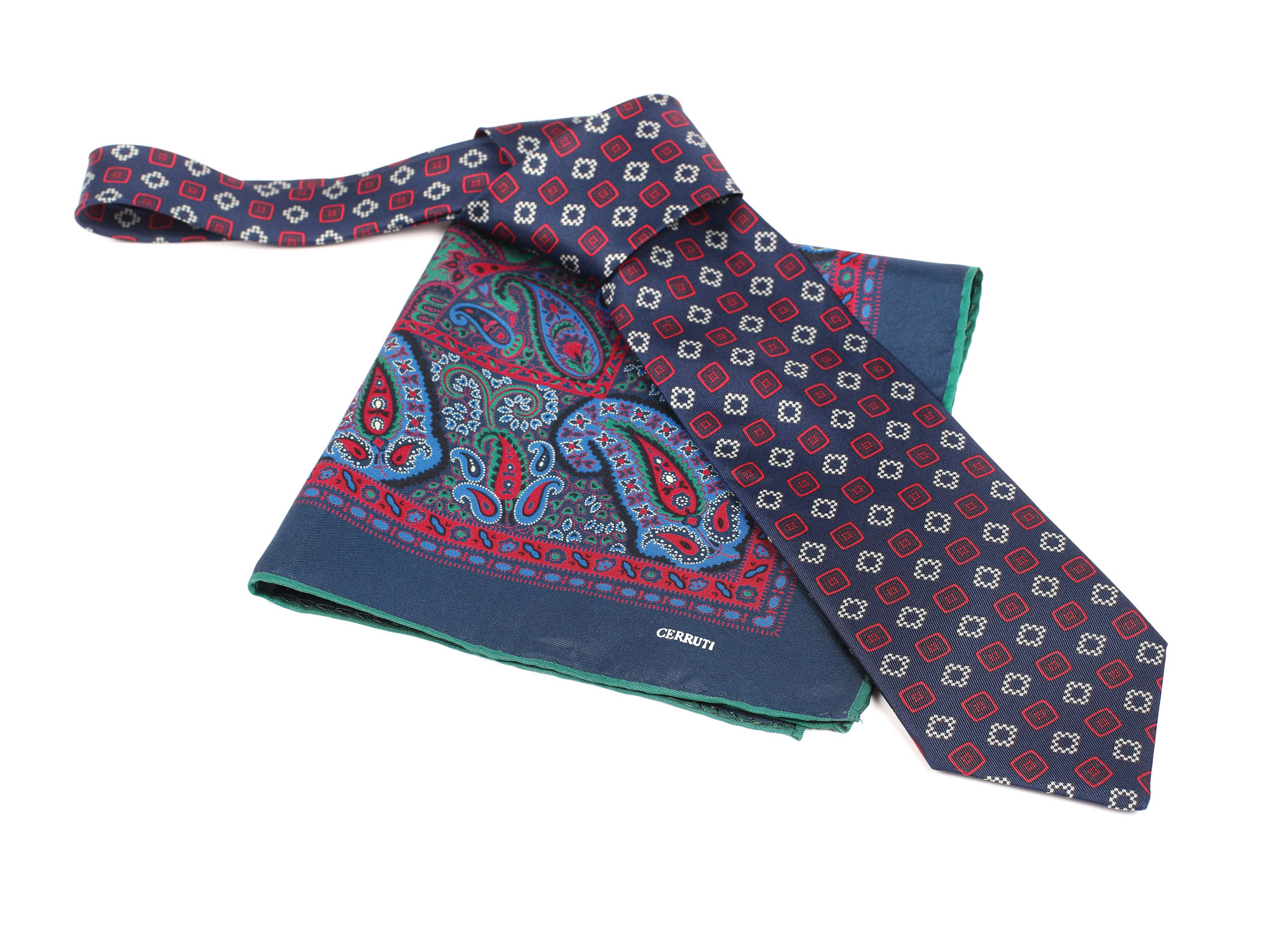 Set Cerruti 1881 vintage format din cravată și batistă pentru costum, din mătase naturală