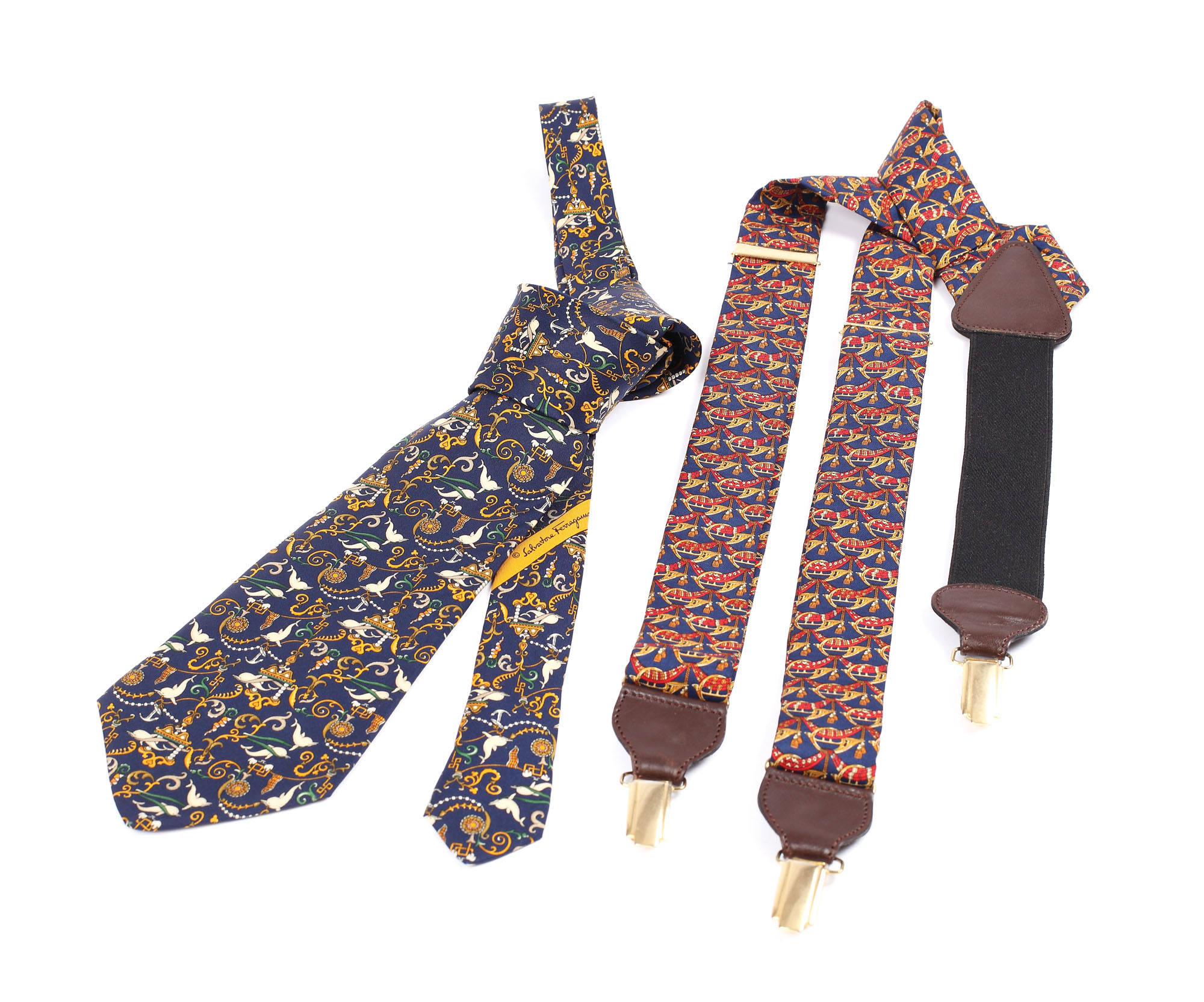 Set Salvatore Ferragamo format din cravată și bretele, din mătase naturală