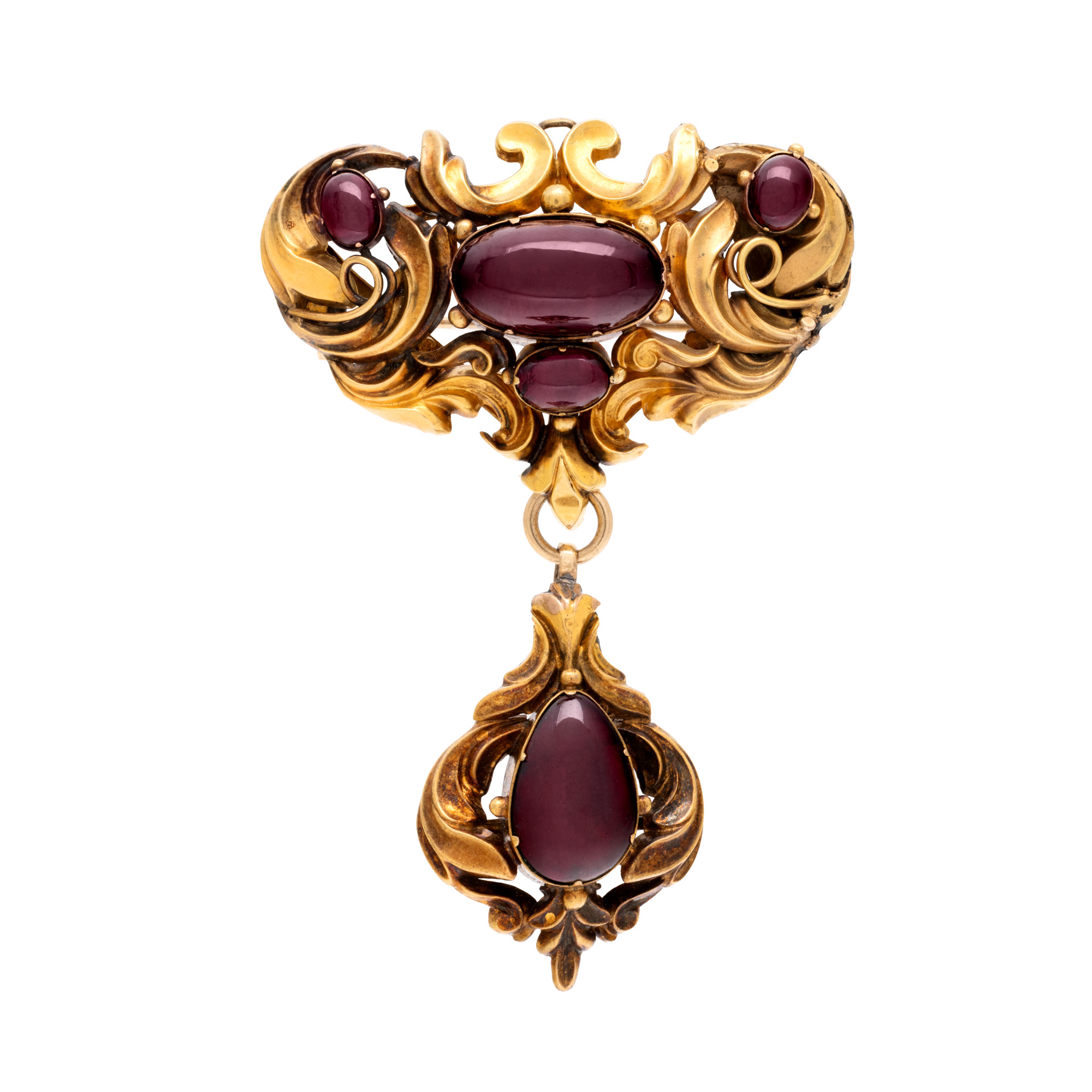 Superb Victorian-style brooch-pendant in gold, adorned with garnets, late 19th century