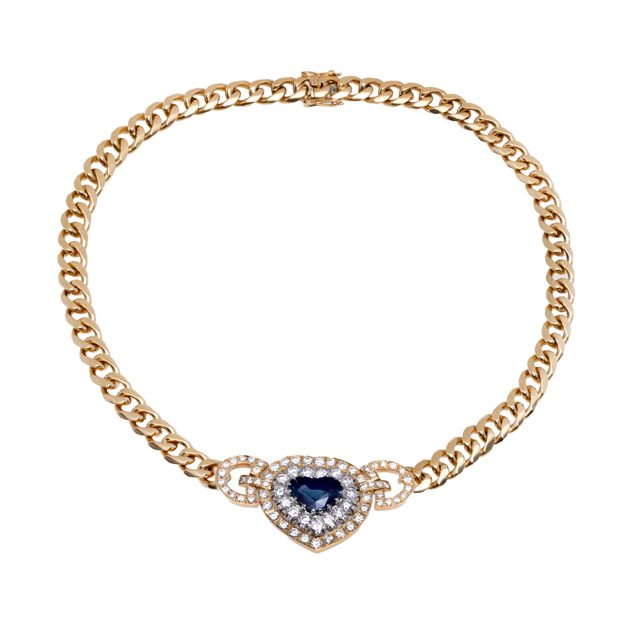 "The Heart of the Ocean" - bicolor gold necklace, decorated with a central sapphire and diamonds