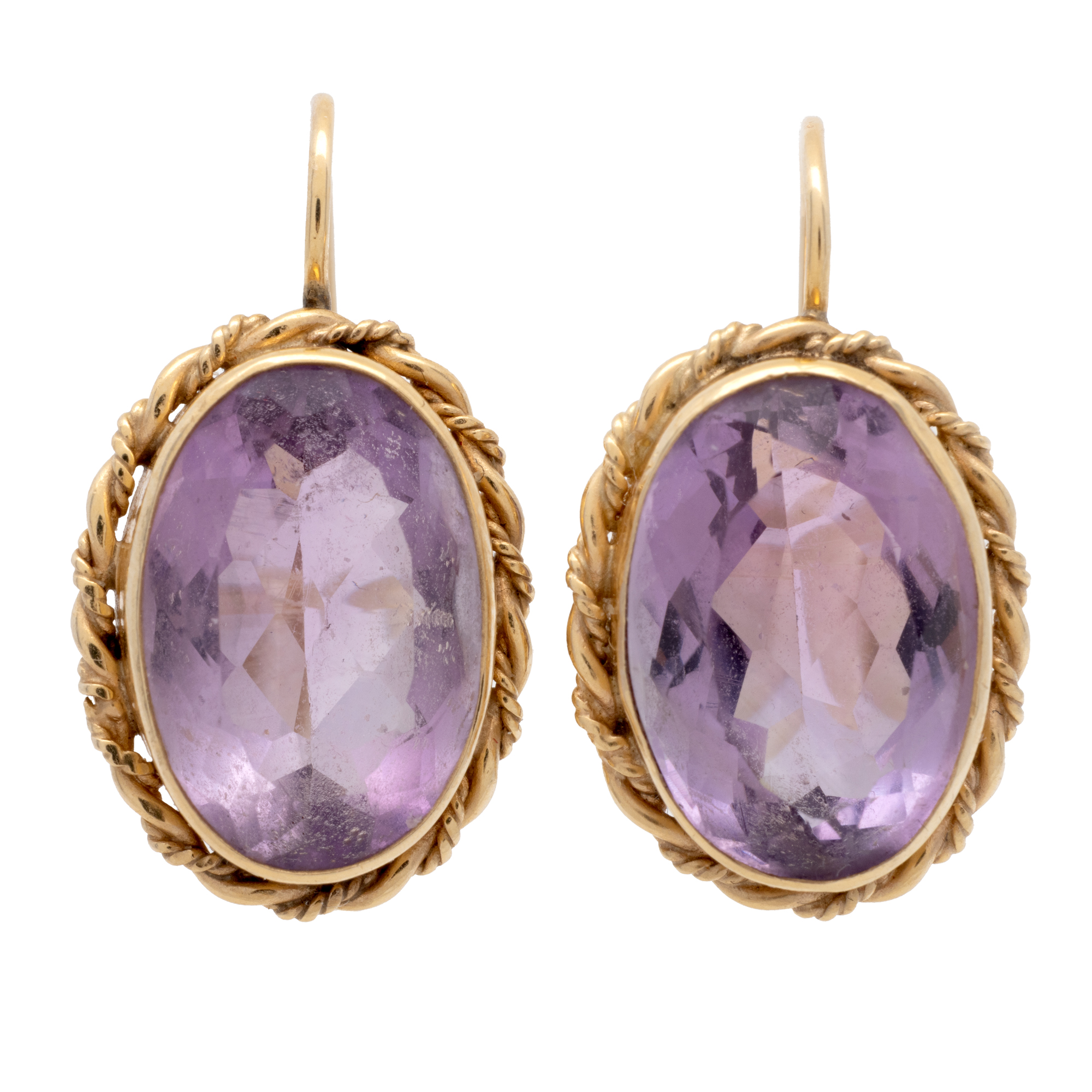 Pair of gold earrings decorated with amethysts