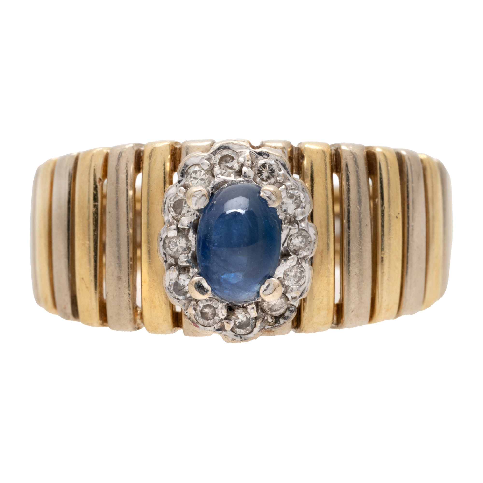 Bicolor gold ring, adorned with a sapphire and brilliants