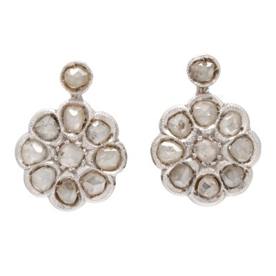 Pair of white gold earrings, adorned with diamonds